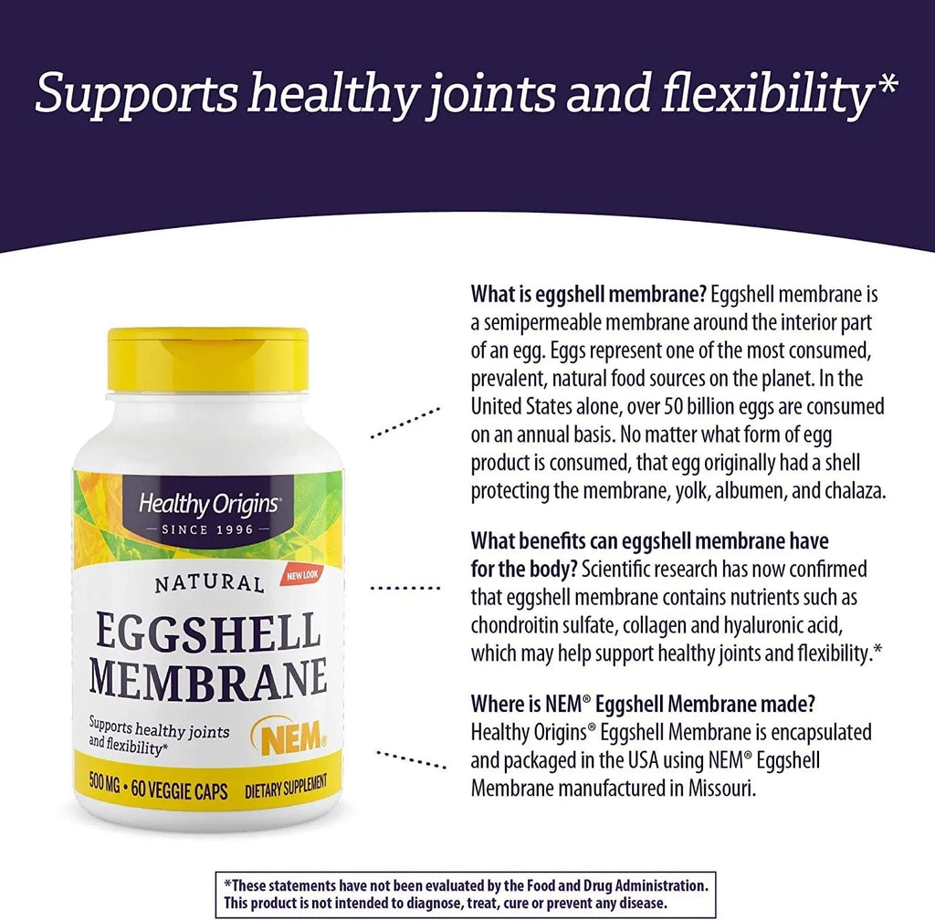 Healthy Origins Eggshell Membrane (NEM), 500 mg - Natural Collagen and Joint Support - TrustMedUSA