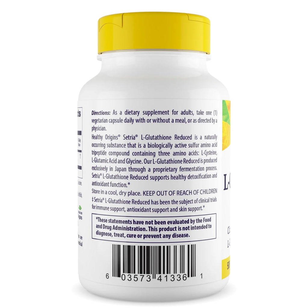 Healthy Origins L-Glutathione 500 mg (Setria, Non-GMO, Gluten Free, Antioxidant, Immune Support, Skin Support), 60 Veggie Caps - TrustMedUSA