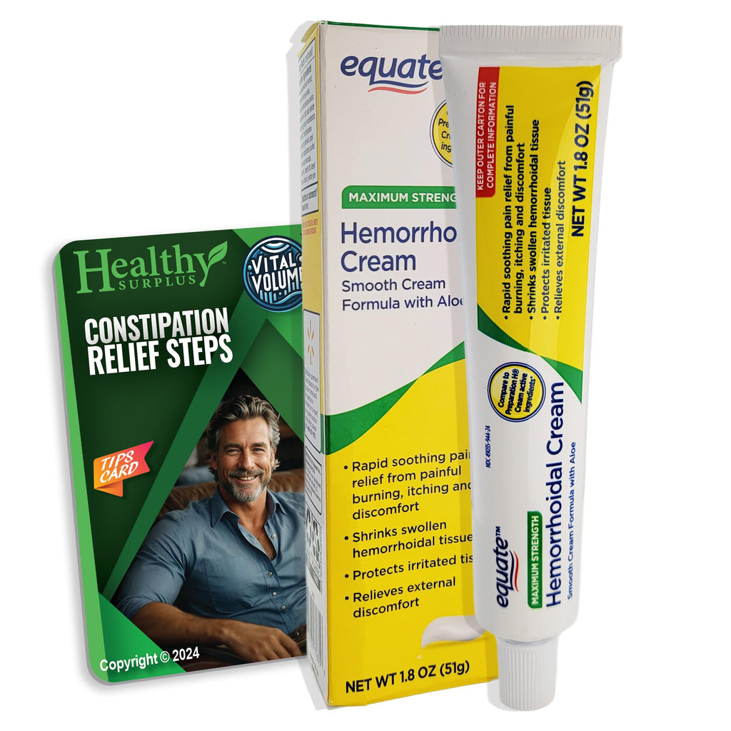 Healthy Surplus Equate Hemorrhoidal Cream/Ointment 1.8 OZ (51g) and Vital Volumes Tips Card Bundle - TrustMedUSA