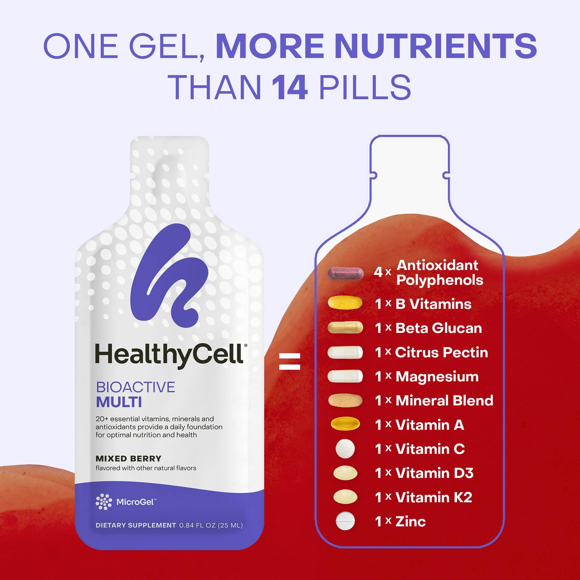 Healthycell Bioactive Daily Liquid Multivitamin for Men & Women – 20+ Essential Vitamins, Minerals & Antioxidants for Brain, Heart, Immune Support, Skin & Hair Support - 14 Gel Packs - TrustMedUSA