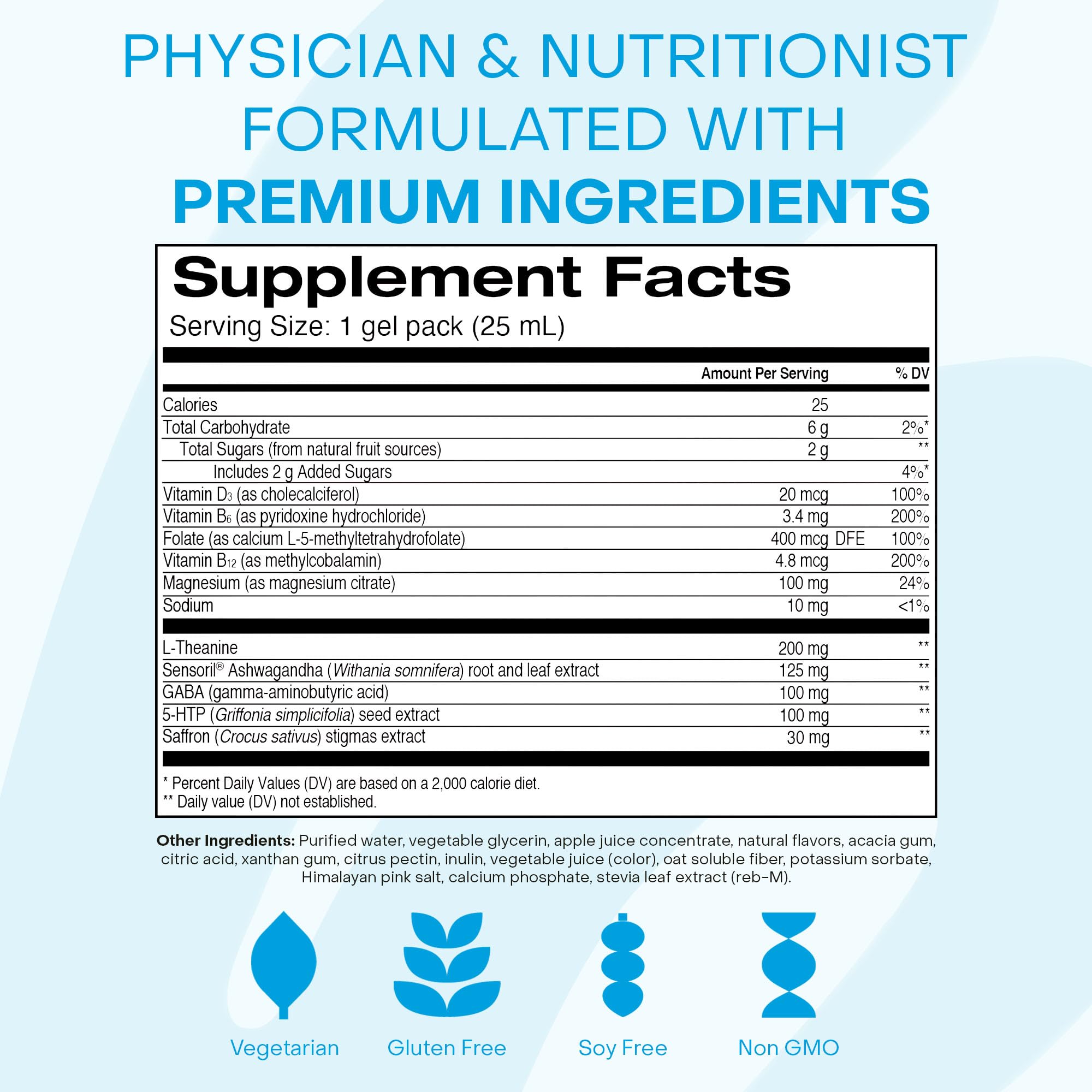 Healthycell Calm Mood Daily Liquid Supplement - Cortisol Manager & Mood Support Supplement for Stress with Ashwagandha, L-Theanine, Magnesium, 5-HTP, GABA & Saffron - 14 Gel Packs - Maple Wellness Supplements