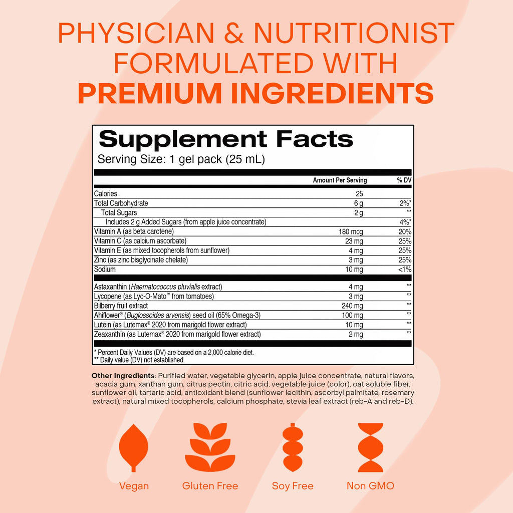 Healthycell Eye Health Daily Liquid Supplement - Eye Vitamins & Minerals with Lutein, Zeaxanthin, Astaxanthin & Beta Carotene for Sight Care & Macular Support - 30 Gel Packs - TrustMedUSA