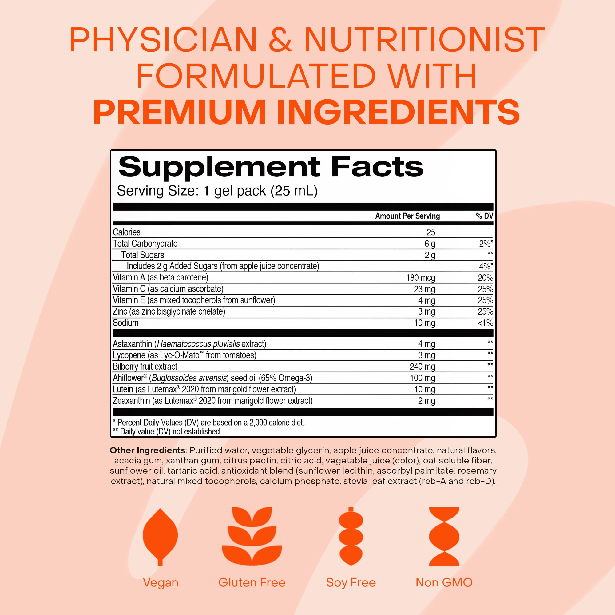 Healthycell Eye Health Daily Liquid Supplement - Eye Vitamins & Minerals with Lutein, Zeaxanthin, Astaxanthin & Beta Carotene for Sight Care & Macular Support - 30 Gel Packs - TrustMedUSA