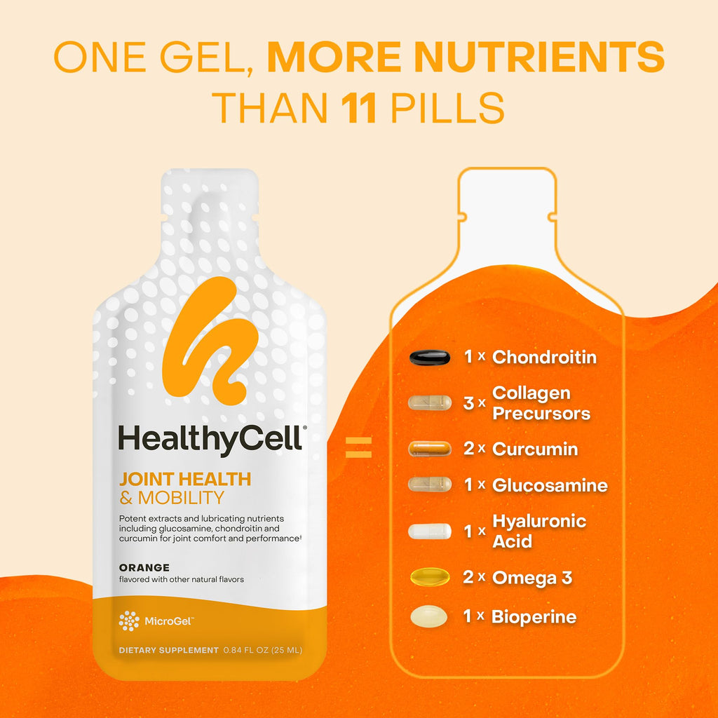 Healthycell Joint Health & Mobility Daily Liquid Supplement - Joint Support Supplement, Inflammation Response, Cartilage & Flexibility with Curcumin, Glucosamine & Chondroitin - 30 Gel Packs - TrustMedUSA