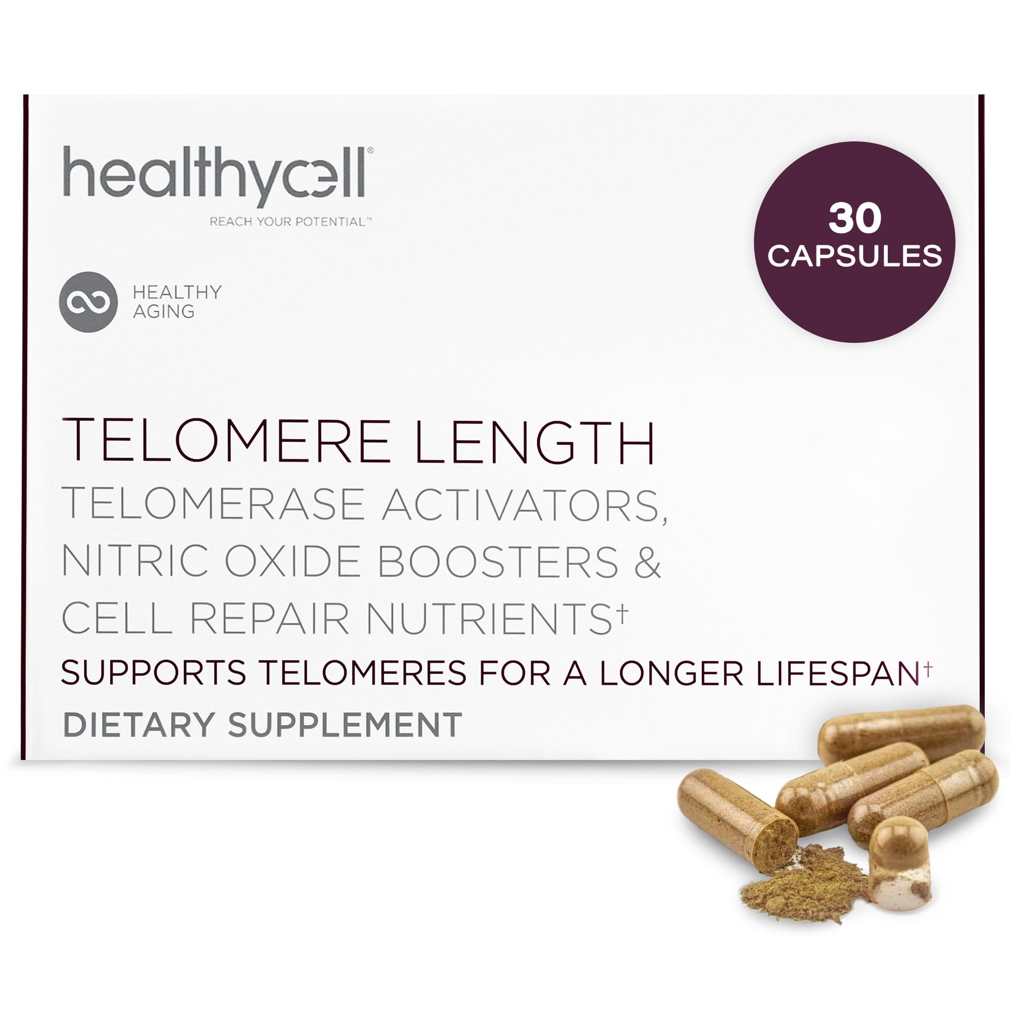 Healthycell Telomere Length Supplement - Anti-Aging Telomere Lengthening Supplements with Phytonutrients & Vitamins for Cellular Health - AC-11, Astragalus & Resveratrol - 30 Capsules - TrustMedUSA