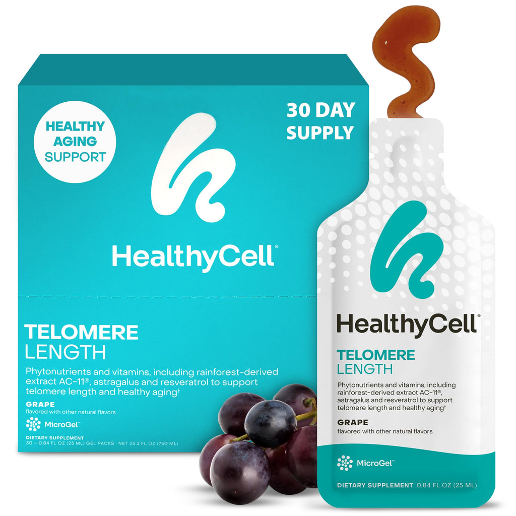 HealthyCell Telomere Length Supplement - Anti-Aging Telomere Lengthening Supplements with Phytonutrients & Vitamins for Cellular Health - AC-11, Astragalus & Resveratrol - 30 Gel Packs, Grape Flavored - TrustMedUSA