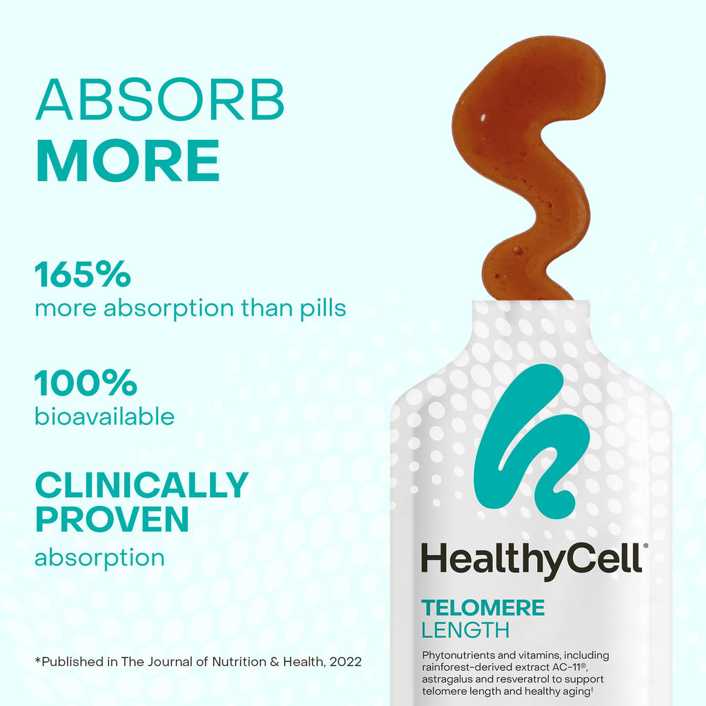 HealthyCell Telomere Length Supplement - Anti-Aging Telomere Lengthening Supplements with Phytonutrients & Vitamins for Cellular Health - AC-11, Astragalus & Resveratrol - 30 Gel Packs, Grape Flavored - TrustMedUSA