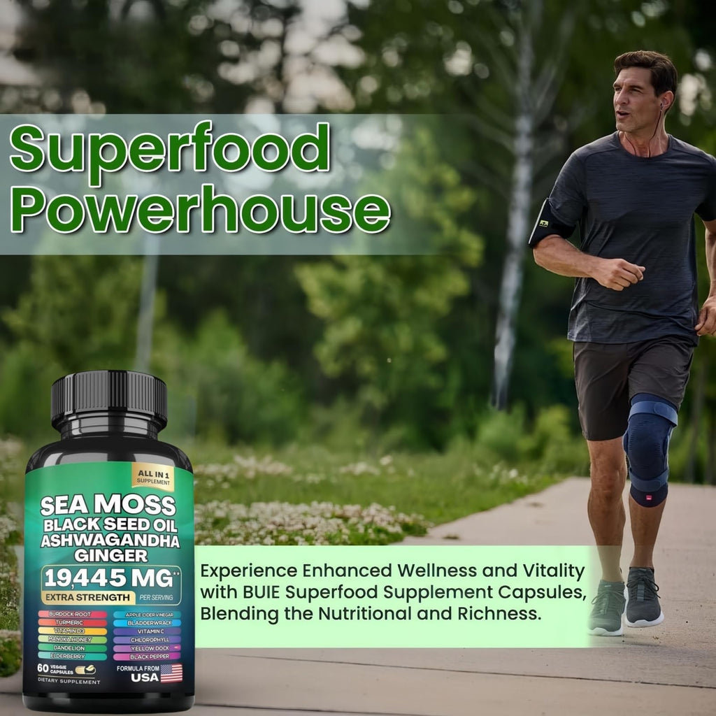 HealthyFinds Sea Moss Black Seed Oil Ashwagandha Ginger Capsules with Turmeric Bladderwrack Burdock & Vitamin C Vitamin D3 with Elderberry Manuka Dandelion Yellow Dock Iodine Chlorophyll ACV - TrustMedUSA