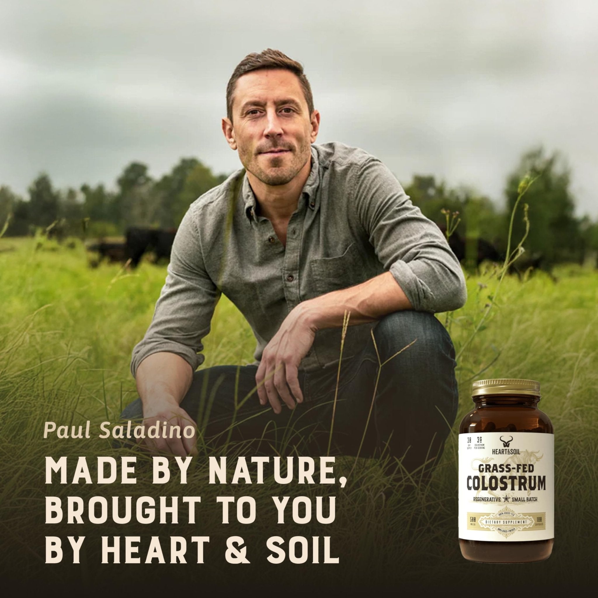 HEART & SOIL 100% Grass Fed & Finished Colostrum Supplement from Regenerative Cattle for Gut, Muscle & Immune Health – 3000mg Bovine Colostrum Capsules - Gut Health for Men & Women –180 Capsules - TrustMedUSA