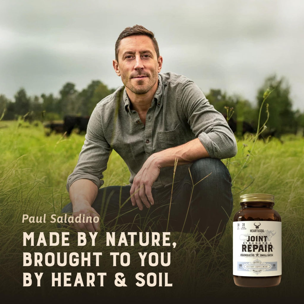 Heart & Soil 100% Grass Fed & Finished Joint Support Supplement from Regenerative Cattle with Trachea, Scapula & Bone Marrow – Supports Joint Strength & Mobility – 3000mg – Glass Bottle – 180 Capsules - TrustMedUSA