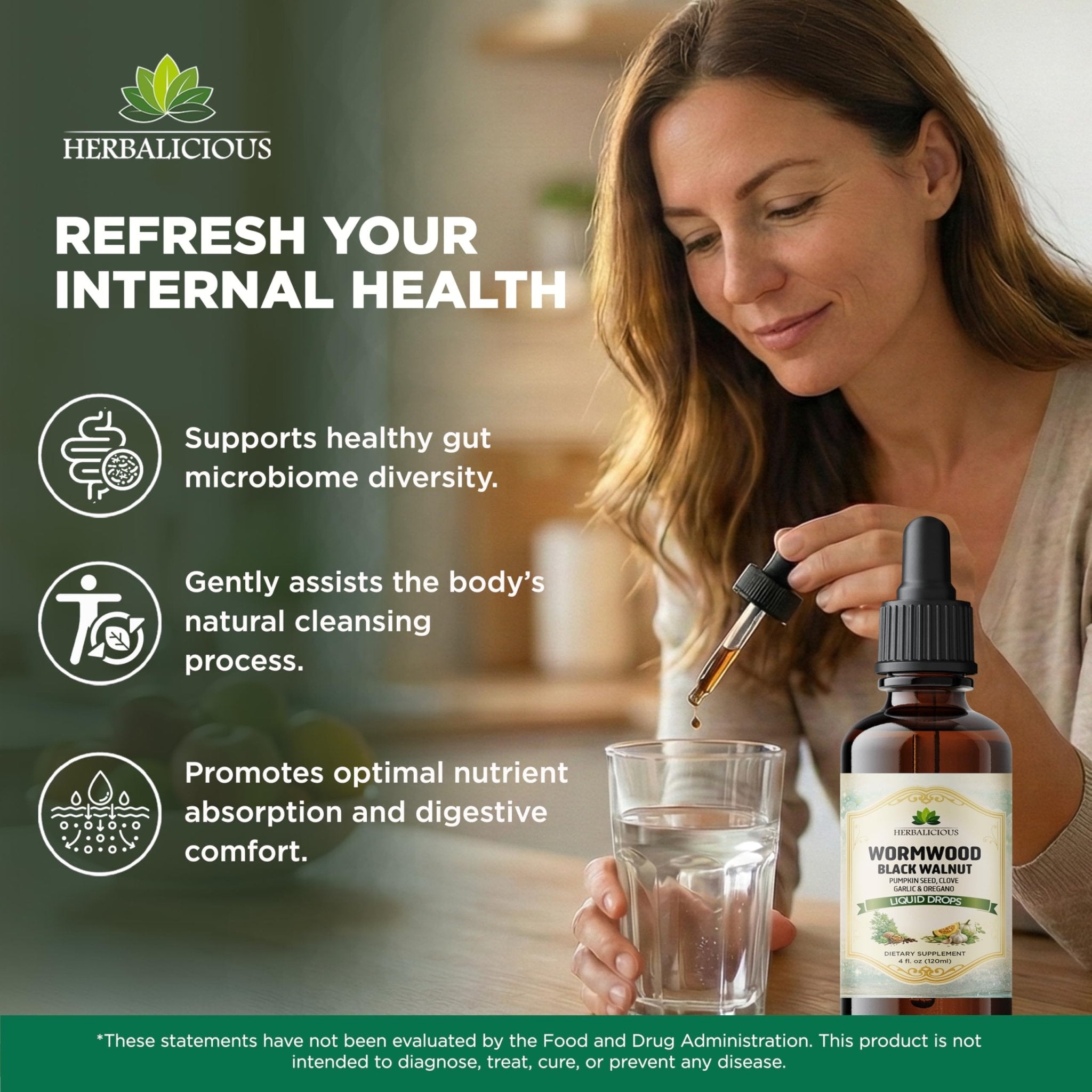 HEBRALICIOUS Wormwood Black Walnut Liquid Drops – Herbal Blend with Pumpkin Seed, Clove, Garlic & Oregano Oil – Alcohol Free Herbal Tincture – Liquid Dietary Supplement, 4 fl oz (120ml) - TrustMedUSA