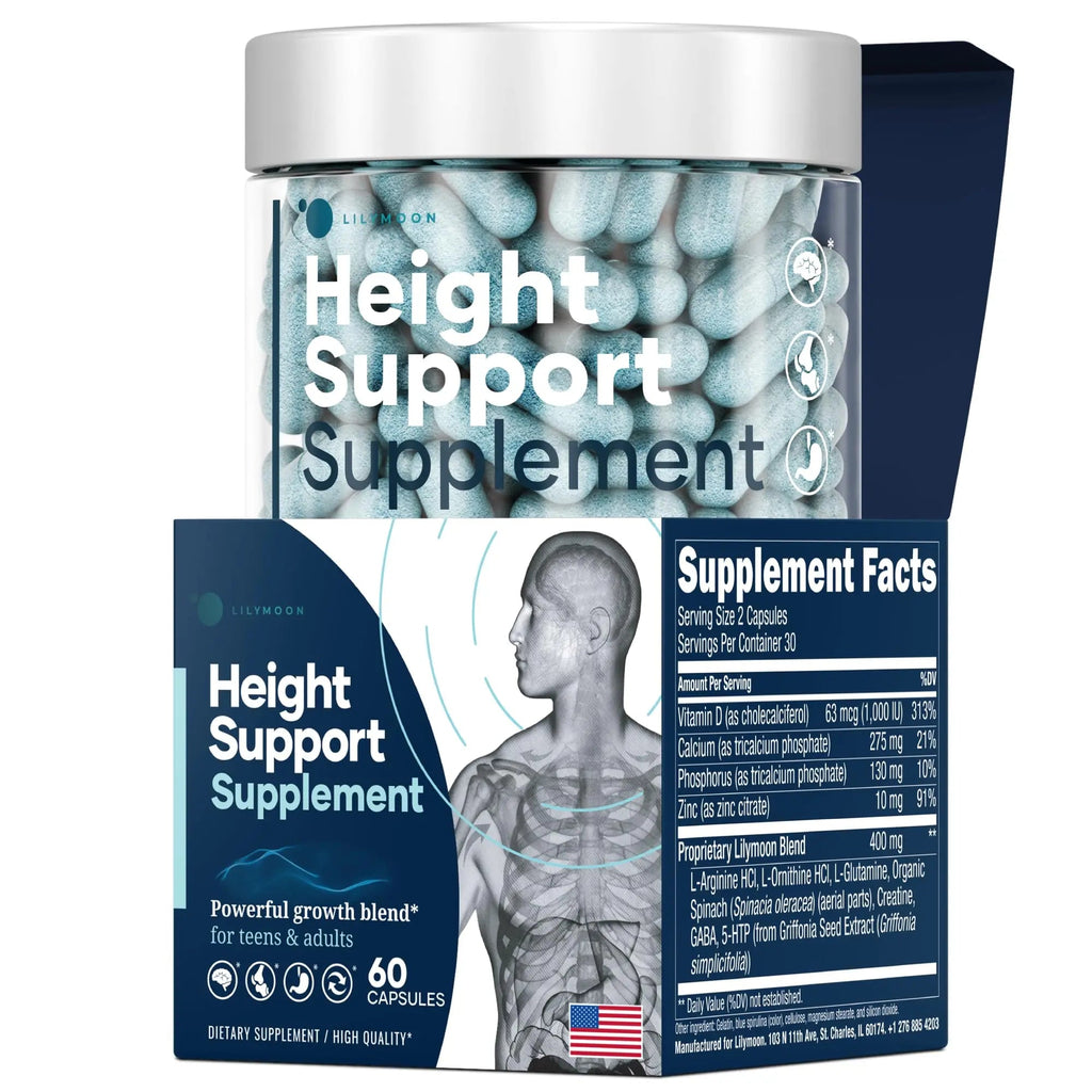 Height & Bone Support Supplement - Premium Height Growth Supplement for Kids & Teens with Calcium - Nutritional Support Bone Health Formula - Height Increase Essential Vitamins - 60 Caps - TrustMedUSA