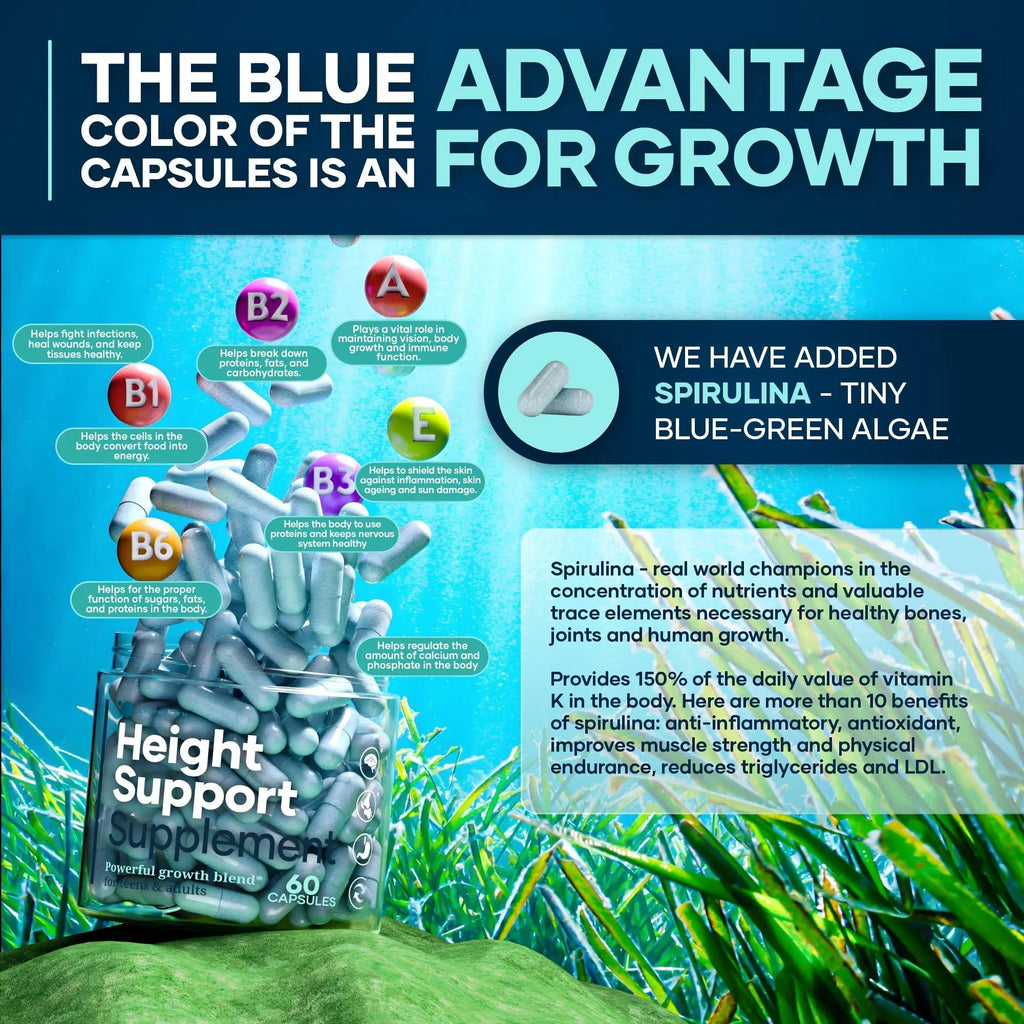 Height & Bone Support Supplement - Premium Height Growth Supplement for Kids & Teens with Calcium - Nutritional Support Bone Health Formula - Height Increase Essential Vitamins - 60 Caps - TrustMedUSA