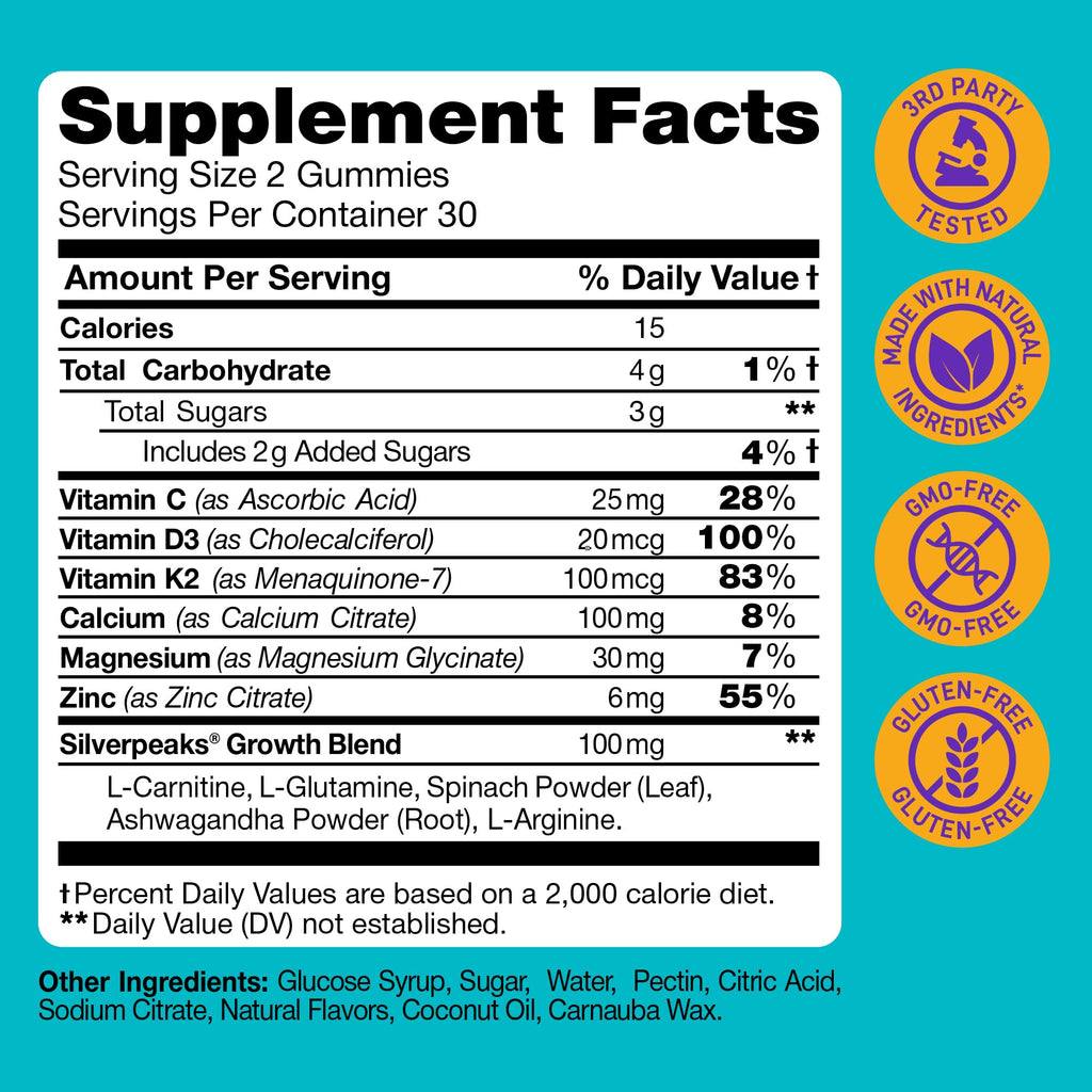 Height Growth Gummies for Kids - Growth Vitamins for Teens, Height Increase Multivitamin for Boys & Girls with Calcium Vitamin D C K2 Magnesium Zinc, Natural Height Growth Maximizer Supplement, 60 PCS - TrustMedUSA