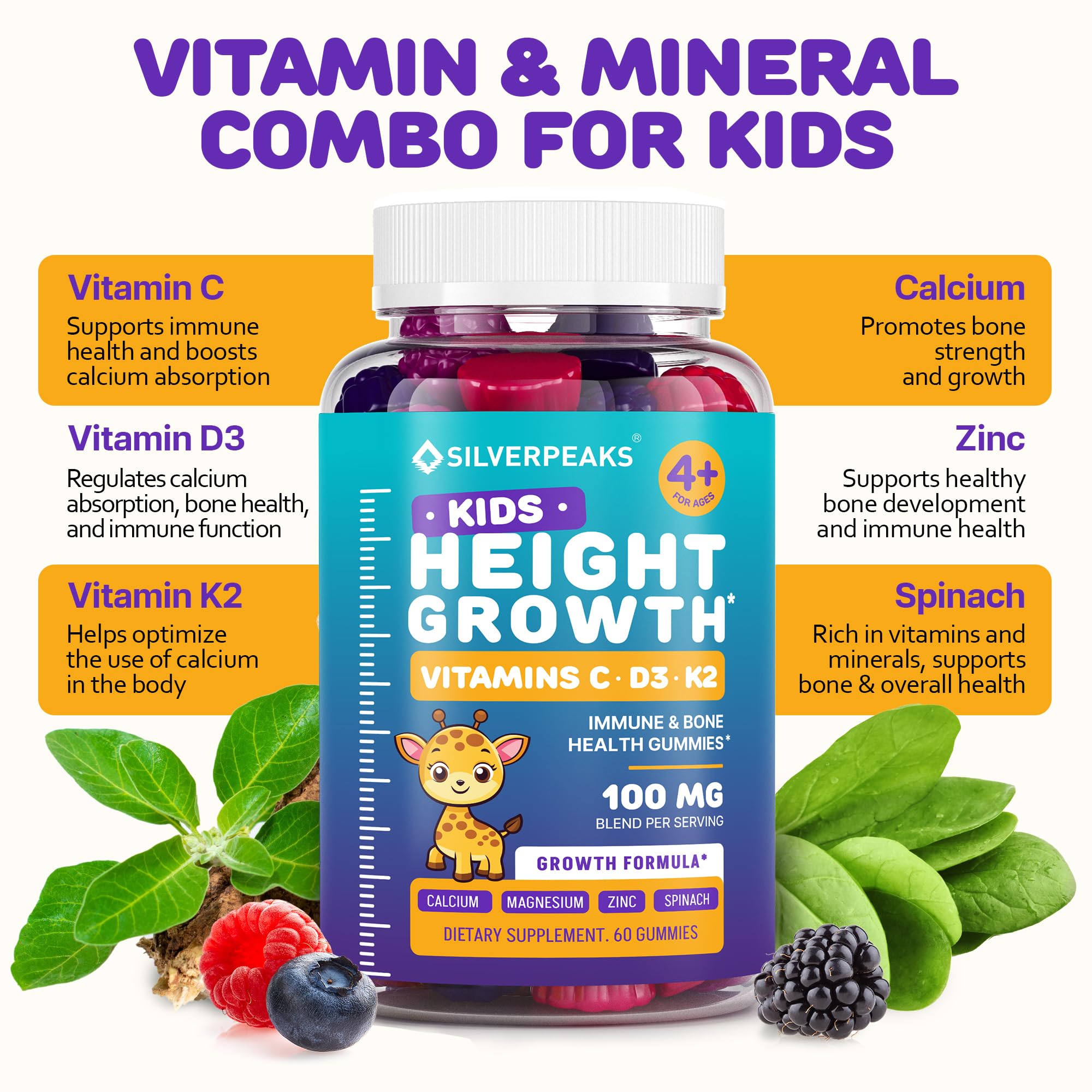 Height Growth Gummies for Kids - Growth Vitamins for Teens, Height Increase Multivitamin for Boys & Girls with Calcium Vitamin D C K2 Magnesium Zinc, Natural Height Growth Maximizer Supplement, 60 PCS - TrustMedUSA