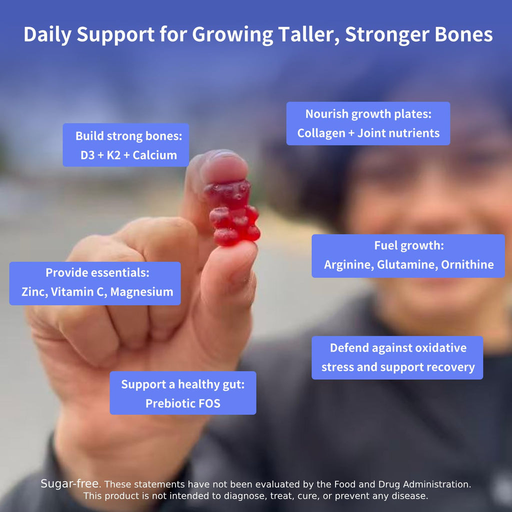 Height Growth Gummies for Kids & Teens – Sugar Free – Calcium, Prebiotic FOS, Magnesium, Vitamin D3, K2, Zinc, Ashwagandha – Bone Strength, Gut Health & Height Support Multivitamin – Strawberry Flavor - TrustMedUSA
