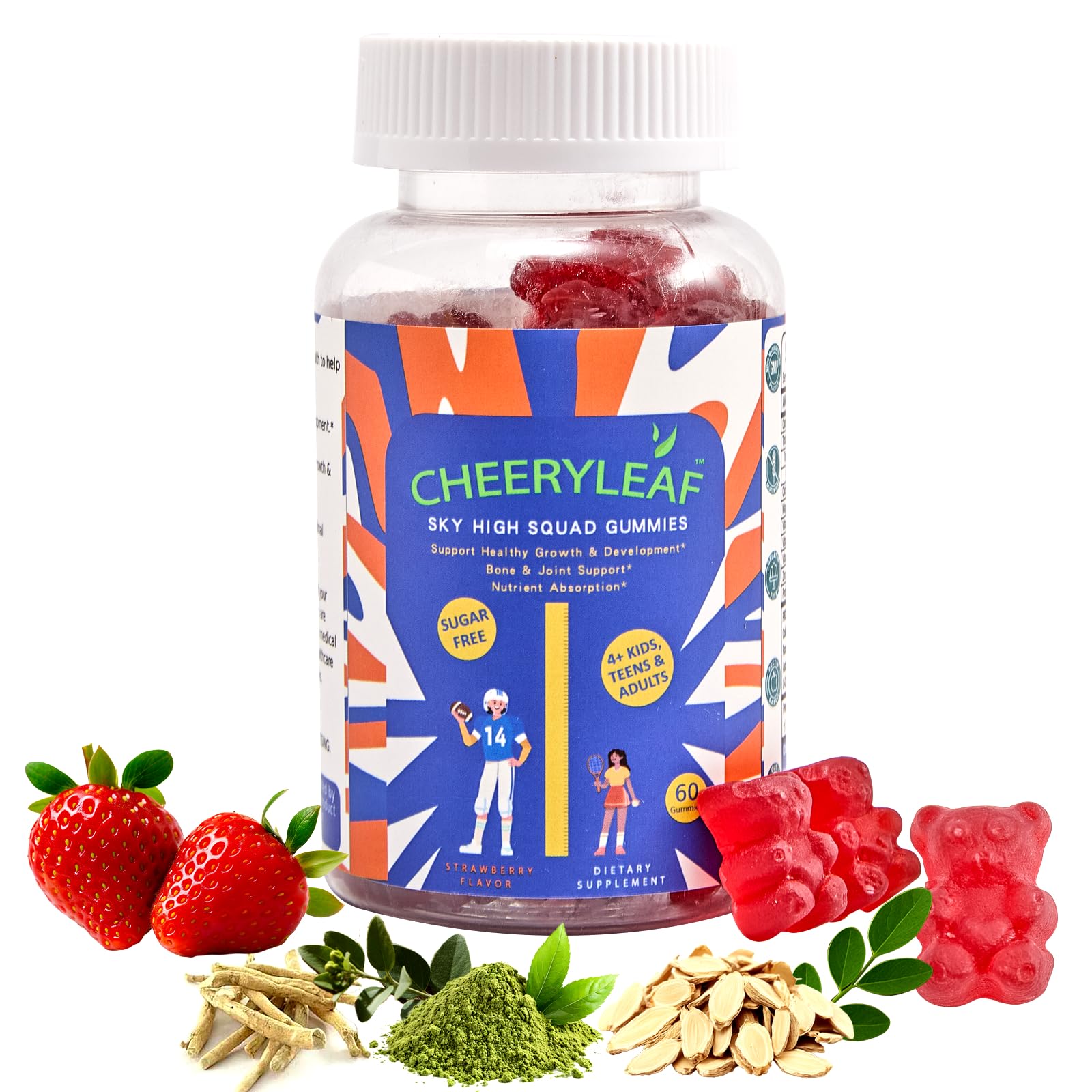Height Growth Gummies for Kids & Teens – Sugar Free – Calcium, Prebiotic FOS, Magnesium, Vitamin D3, K2, Zinc, Ashwagandha – Bone Strength, Gut Health & Height Support Multivitamin – Strawberry Flavor - TrustMedUSA