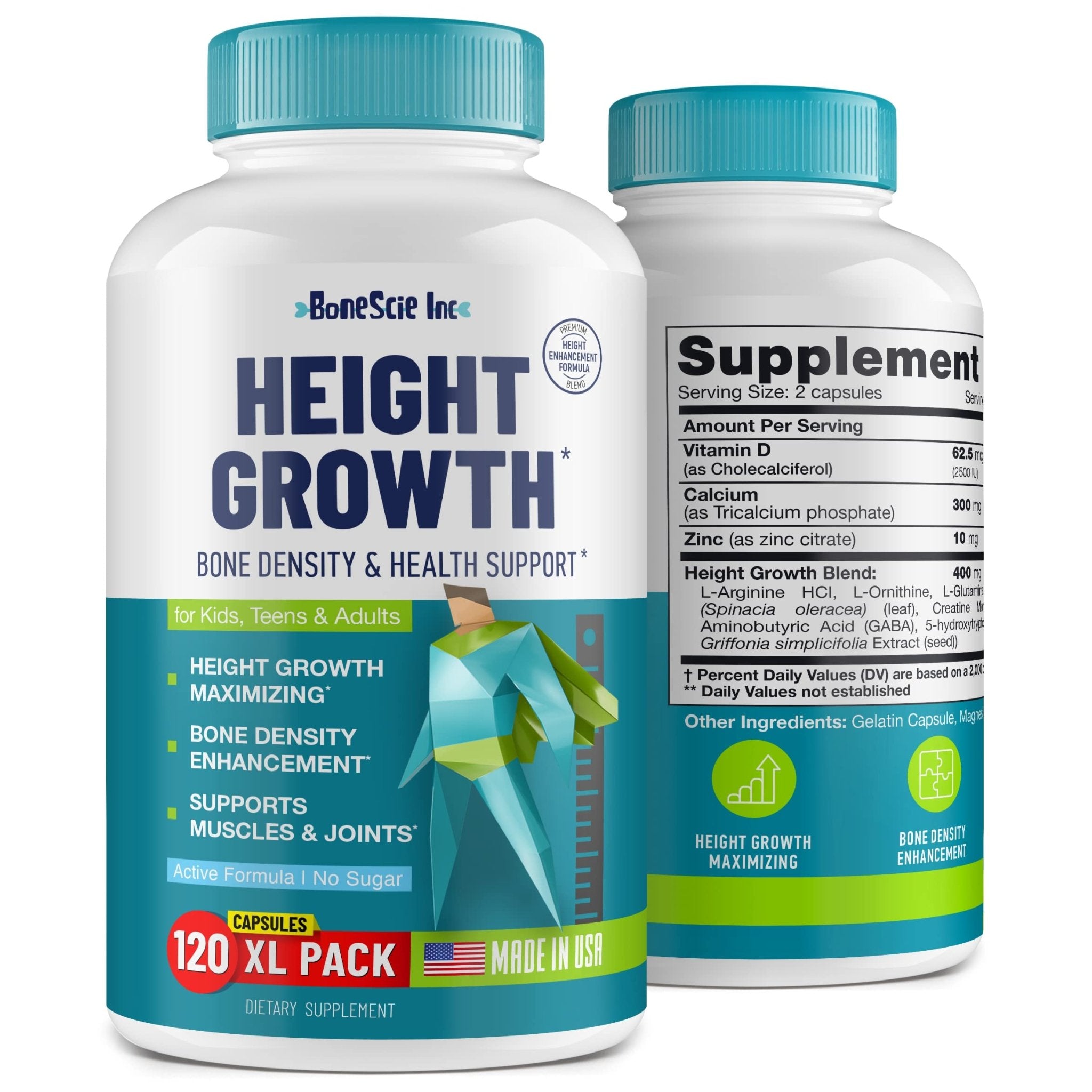 Height Growth Maximizer - Made in USA - Natural Height Increase Booster & Bone Growth Pills - Grow Taller Supplement for Adults, Teens & Kids - Vitamins for Boys & Girls to Get Taller - 120 capsules - TrustMedUSA