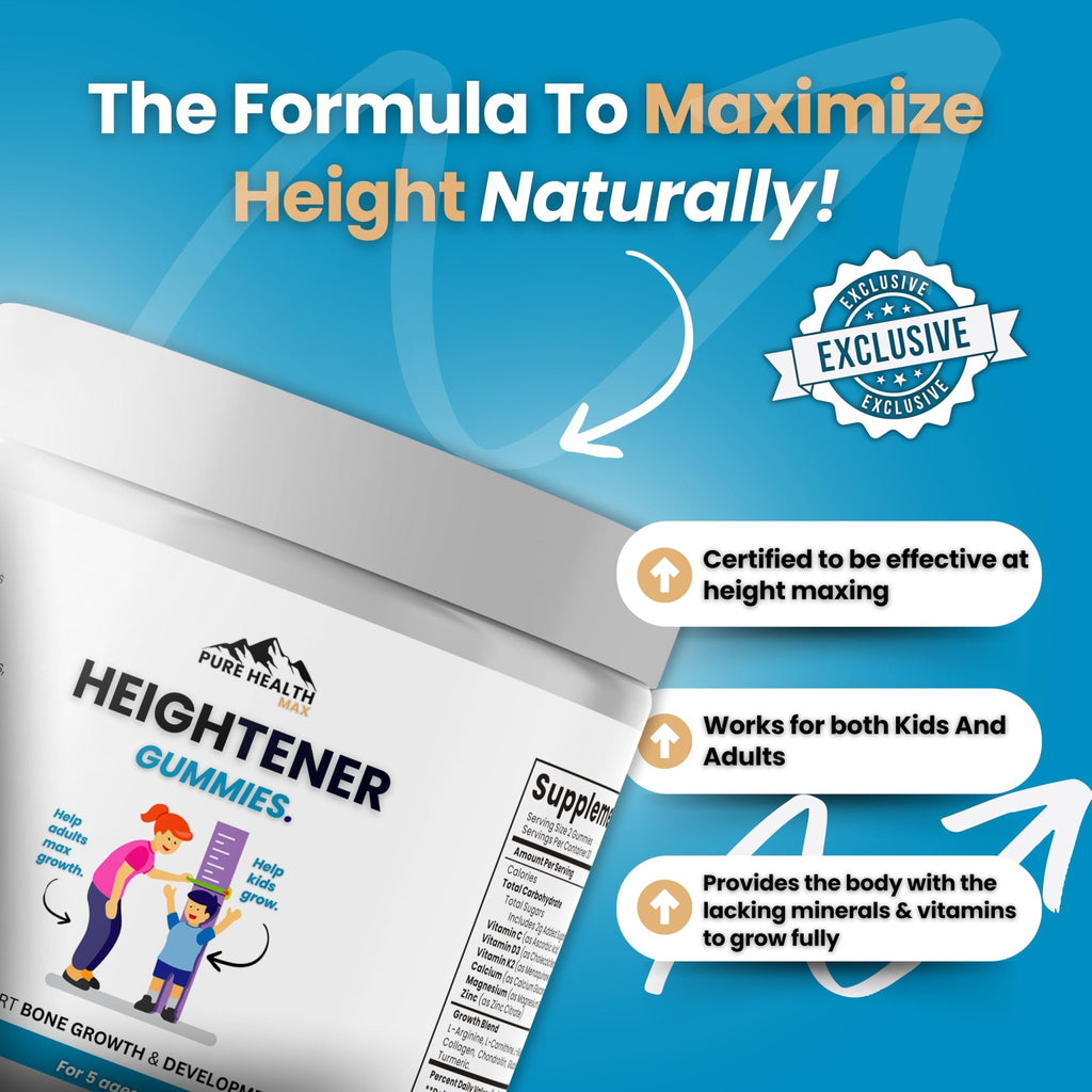 Heightener Gummies - Natural Height Growth Supplement for Kids, Teens and Adults to Increase Bone Strength and Grow Tall | Height Maximizer Pills with L-Arginine, Calcium & Zinc | 60 Gummy - TrustMedUSA
