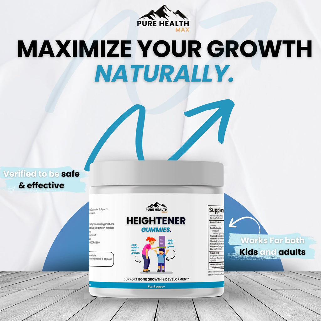 Heightener Gummies - Natural Height Growth Supplement for Kids, Teens and Adults to Increase Bone Strength and Grow Tall | Height Maximizer Pills with L-Arginine, Calcium & Zinc | 60 Gummy - TrustMedUSA