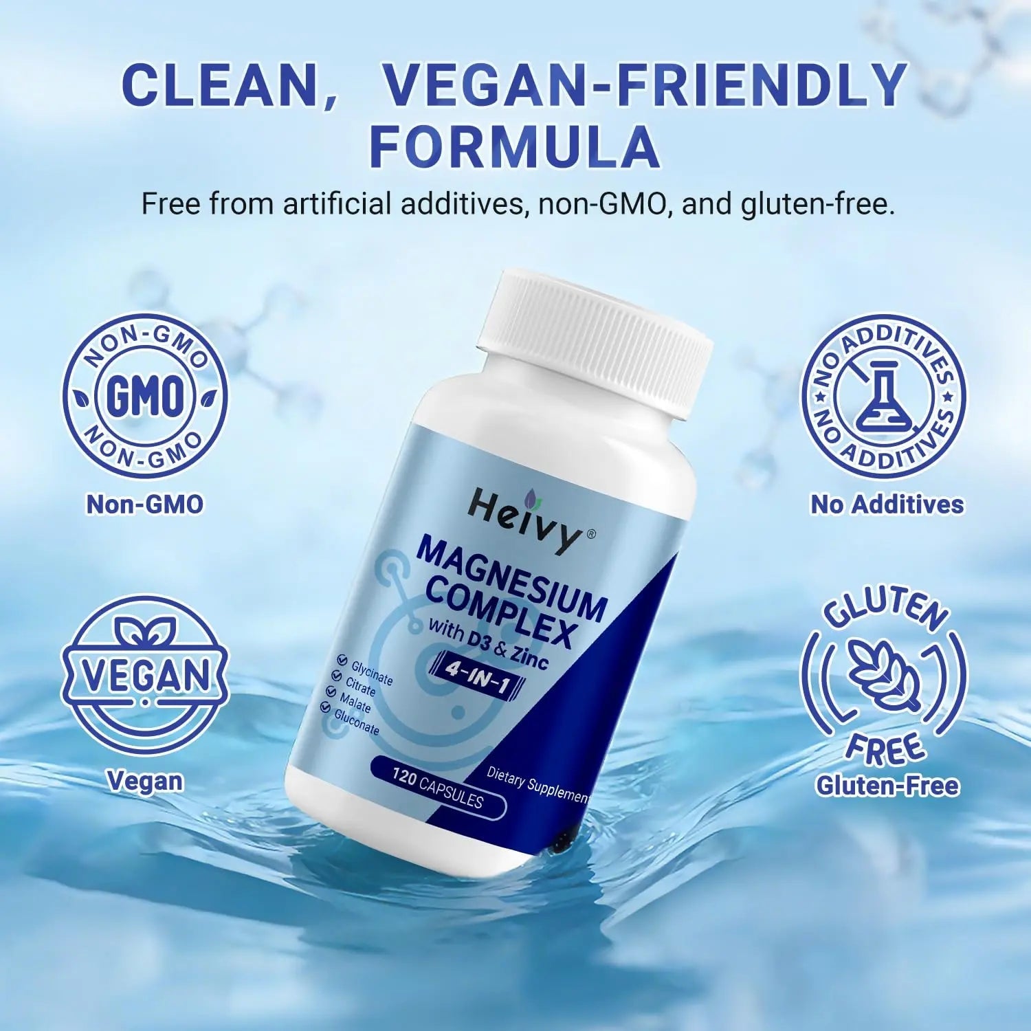 Heivy 4 in 1 Magnesium Complex with Zinc & Vitamin D3, 320mg Elemental Magnesium (Glycinate/Citrate/Gluconate/Malate), 120 Capsules (4 Months Supply), Vegan, Non-GMO, Gluten-Free, 3rd Party Tested - TrustMedUSA