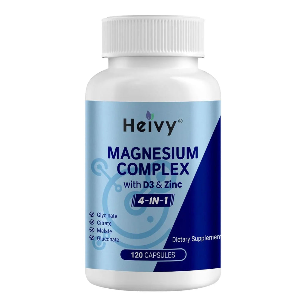 Heivy 4 in 1 Magnesium Complex with Zinc & Vitamin D3, 320mg Elemental Magnesium (Glycinate/Citrate/Gluconate/Malate), 120 Capsules (4 Months Supply), Vegan, Non-GMO, Gluten-Free, 3rd Party Tested - TrustMedUSA
