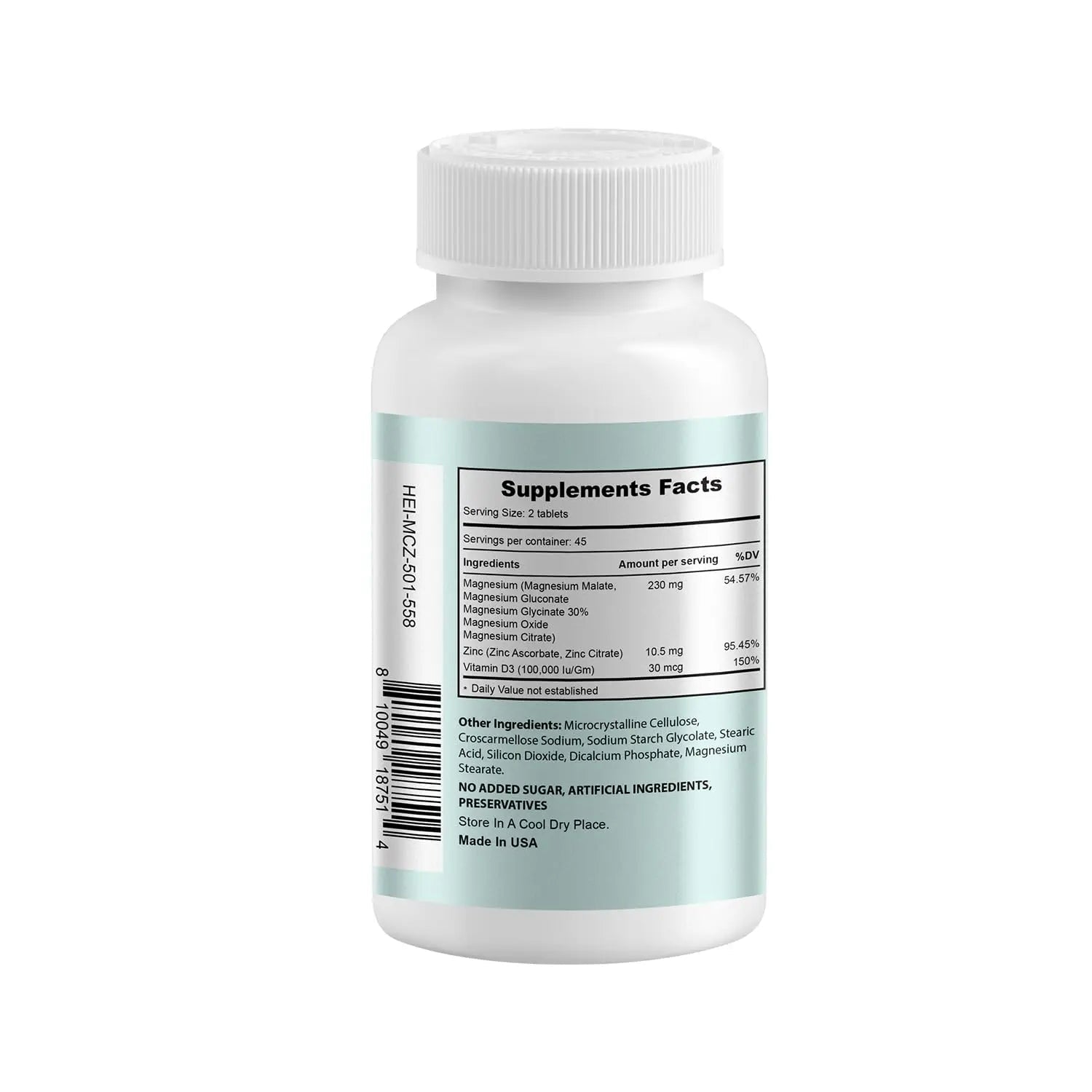 Heivy Magnesium Complex, Magnesium Glycinate, Citrate, Malate, Oxide, Gluconate with Zinc and Vitamin D3, Magnesium Supplement for Muscle, Nerve, Heart, Bone Support, High Absorption, 90 Tablets - TrustMedUSA