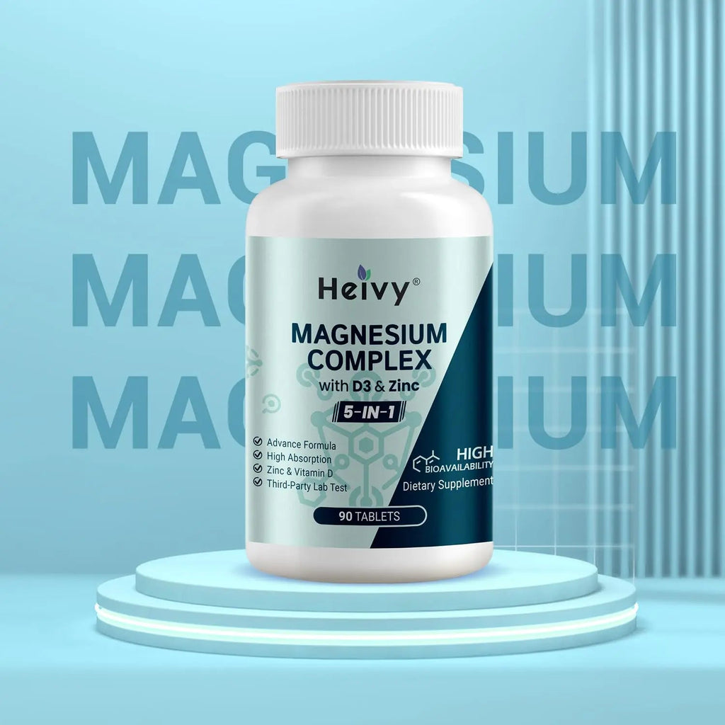 Heivy Magnesium Complex, Magnesium Glycinate, Citrate, Malate, Oxide, Gluconate with Zinc and Vitamin D3, Magnesium Supplement for Muscle, Nerve, Heart, Bone Support, High Absorption, 90 Tablets - TrustMedUSA