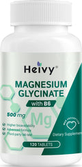Heivy Pure Magnesium Glycinate 500mg with Vitamin B6, 100% Chelated & Purified Supports Nerve Relife, Sleep Aid & Muscle Support, Vegan & Non-GMO, Made in USA, 3rd Party Tested, 120 Tablets - TrustMedUSA