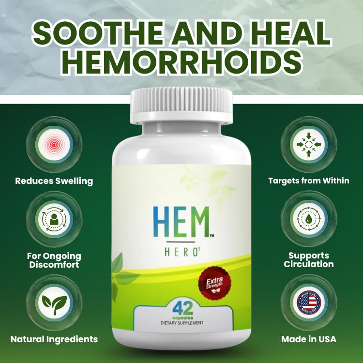 Hem Healer Hem Hero Extra Strength Hemorrhoid Treatment - Reduce Swelling, Soothe Itching & Irritation - 100% Natural - 42 Vegetarian Capsules - TrustMedUSA