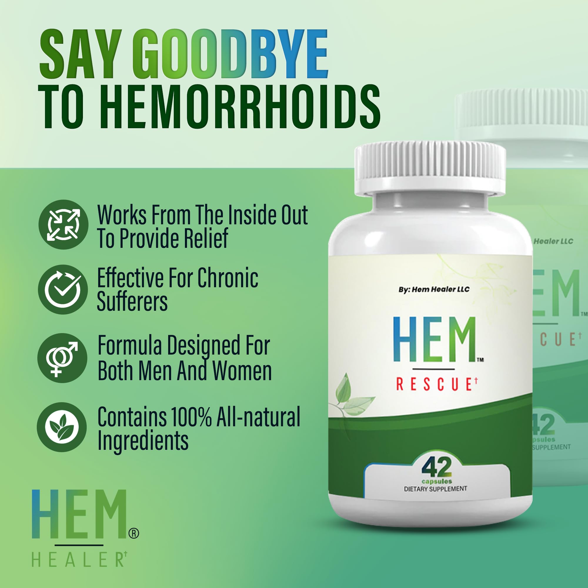 Hem Healer Hem Rescue Hemorrhoid Treatment Supplement - All Natural, Reduces Discomfort & Swelling, Boosts Blood Flow, Oral Botanical Blend, Made in USA - (1 Bottle Pack) - TrustMedUSA
