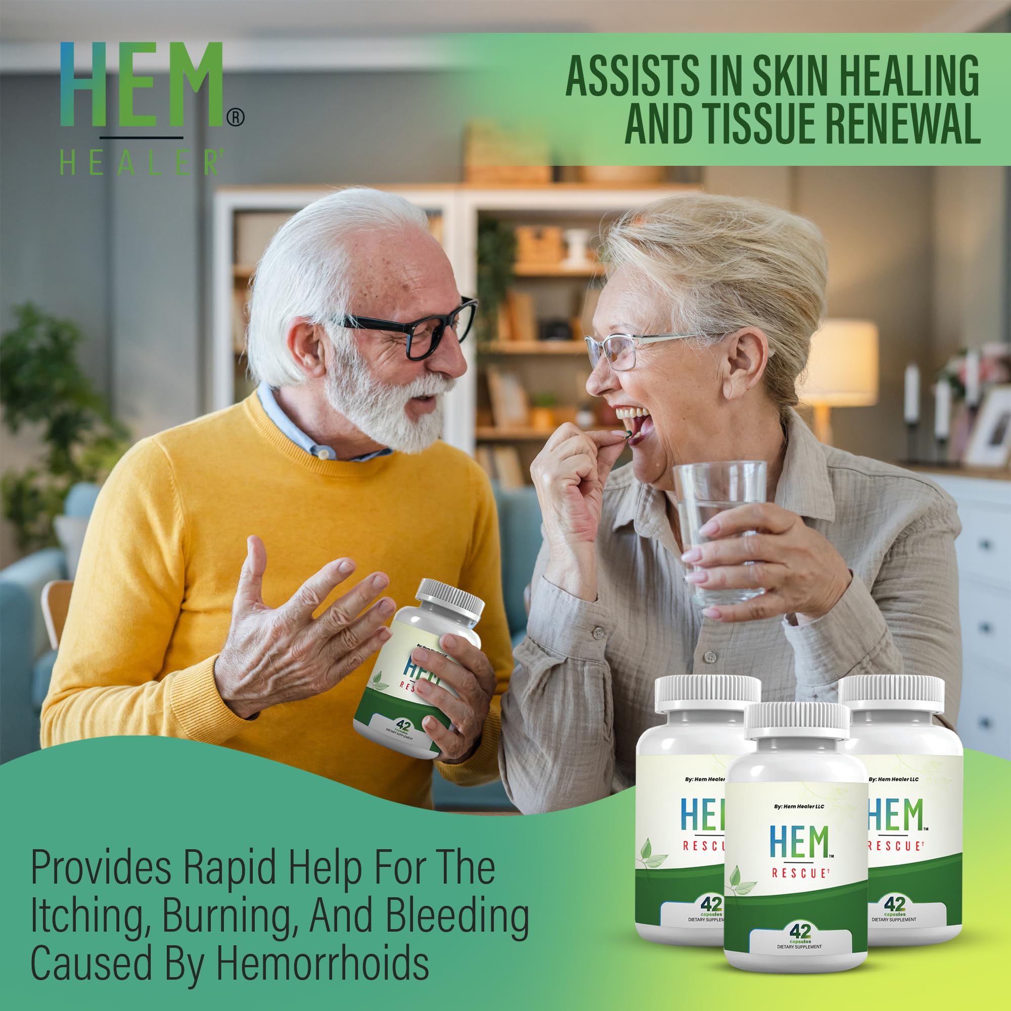Hem Healer Hem Rescue Hemorrhoid Treatment Supplement - All Natural, Reduces Discomfort & Swelling, Boosts Blood Flow, Oral Botanical Blend, Made in USA - (1 Bottle Pack) - TrustMedUSA