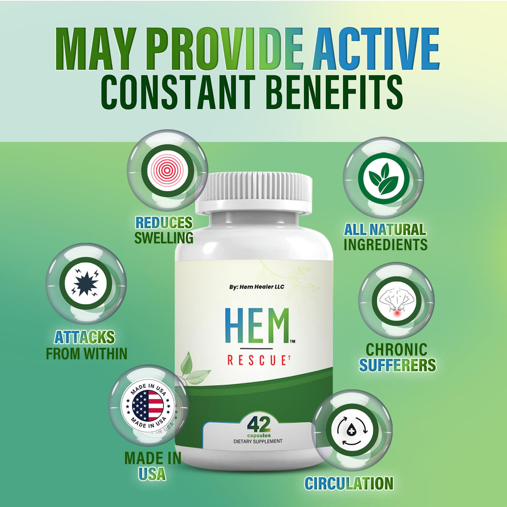 Hem Healer Hem Rescue Hemorrhoid Treatment Supplement - All Natural, Reduces Discomfort & Swelling, Boosts Blood Flow, Oral Botanical Blend, Made in USA - (1 Bottle Pack) - TrustMedUSA
