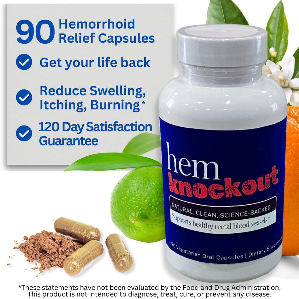 Hem Knockout Internal Hemorrhoid Relief Supplement- Fast-Acting Pills for Pain, Swelling & Bleeding - Natural Vein Strengthening Formula - 90 Day Supply - Made in USA - TrustMedUSA