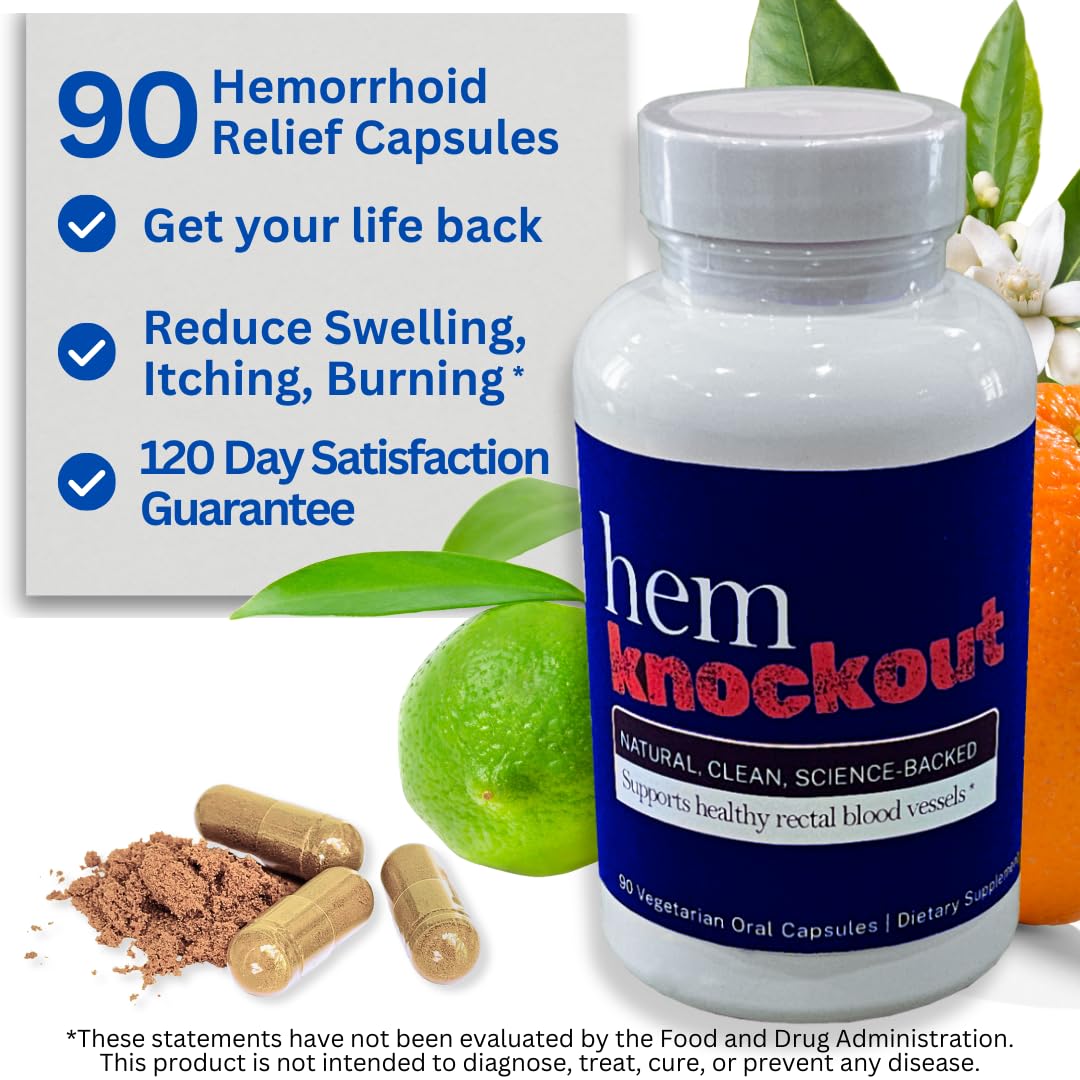 Hem Knockout Internal Hemorrhoid Relief Supplement- Fast-Acting Pills for Pain, Swelling & Bleeding - Natural Vein Strengthening Formula - 90 Day Supply - Made in USA - TrustMedUSA
