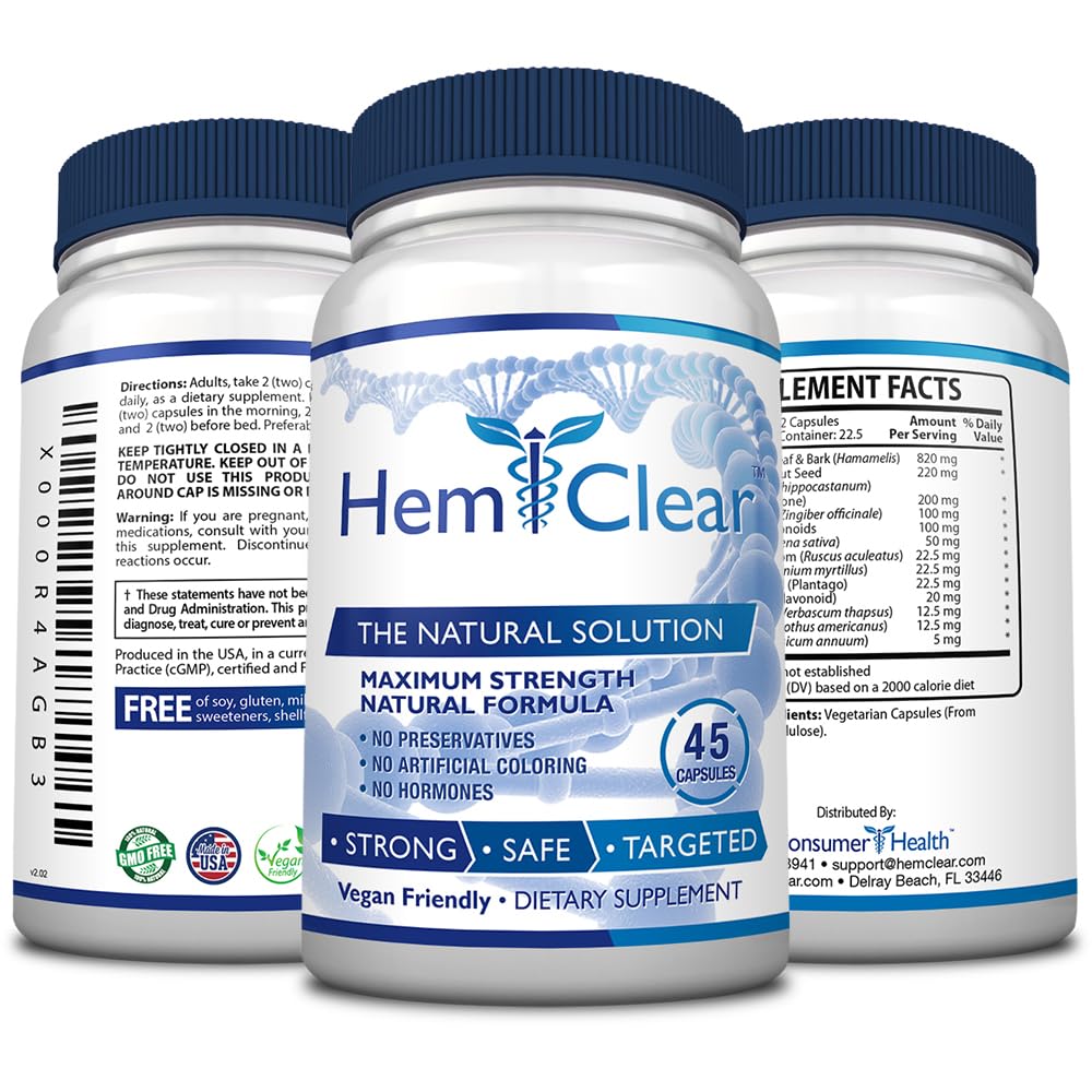 HemClear for Hemorrhoids - Vegan Formula for Hemorrhoid Relief & Vascular Health - Maximum Strength 2 Bottle 90 Capsules - TrustMedUSA