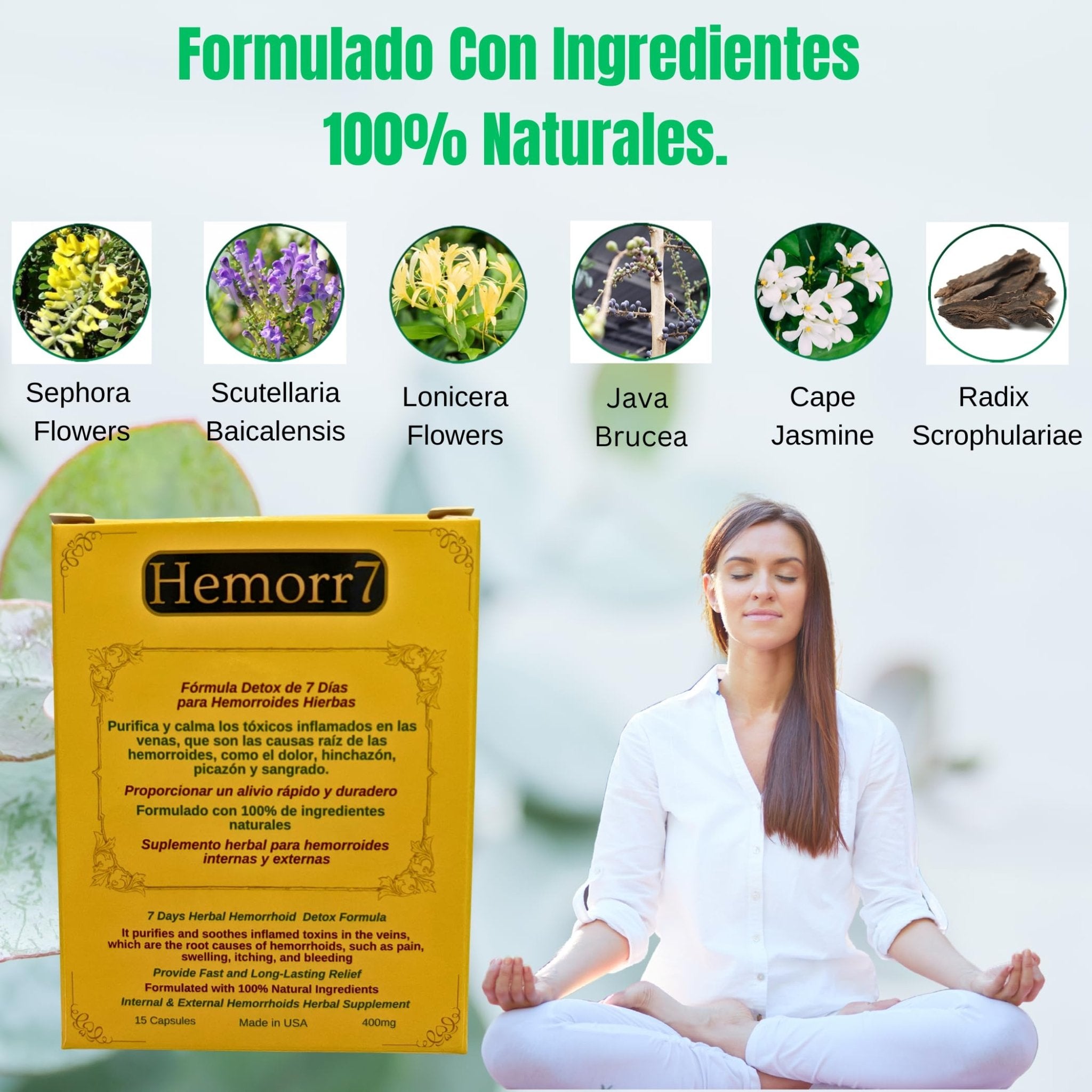 Hemorr7: 7Days 15 Capsules Herbal Hemorrhoid Detox Formula,Fórmula Herbal para desintoxicar las hemorroides Durante 7 días - TrustMedUSA