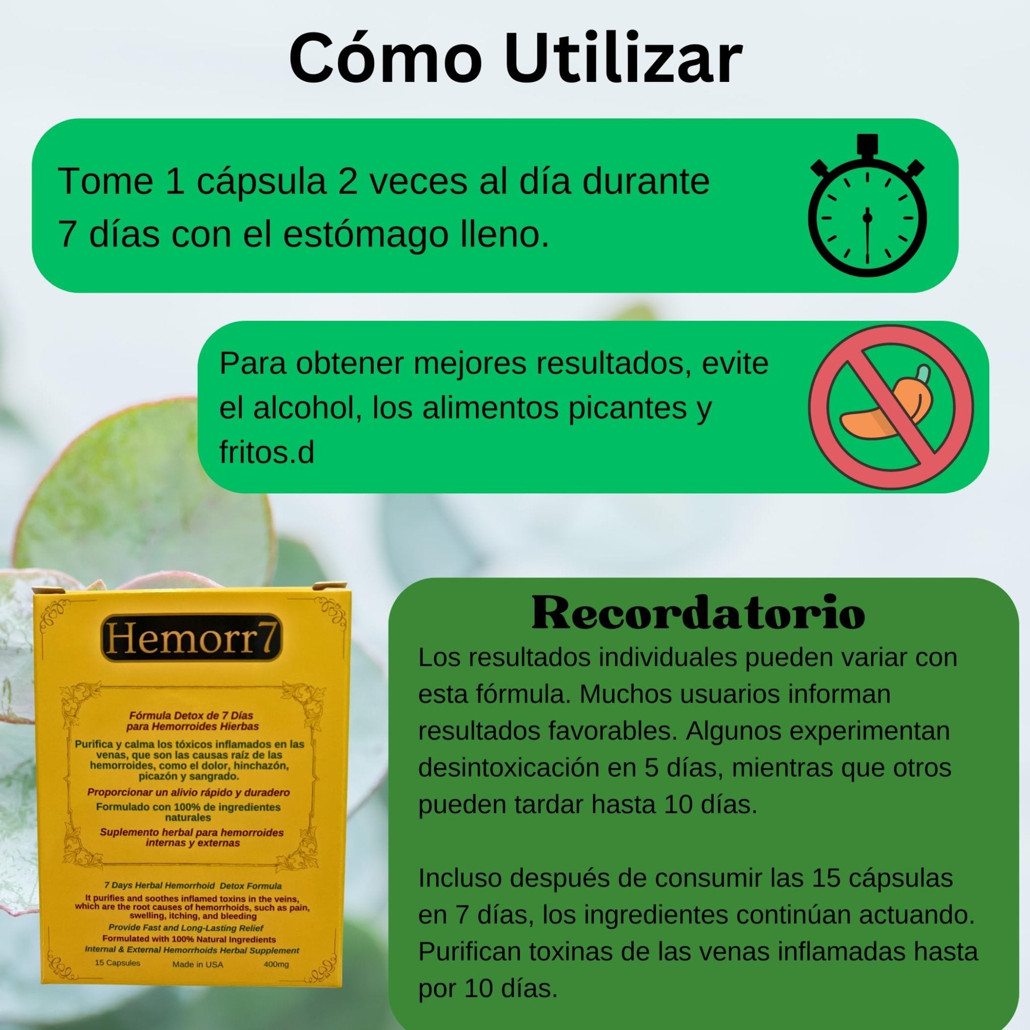 Hemorr7: 7Days 15 Capsules Herbal Hemorrhoid Detox Formula,Fórmula Herbal para desintoxicar las hemorroides Durante 7 días - TrustMedUSA