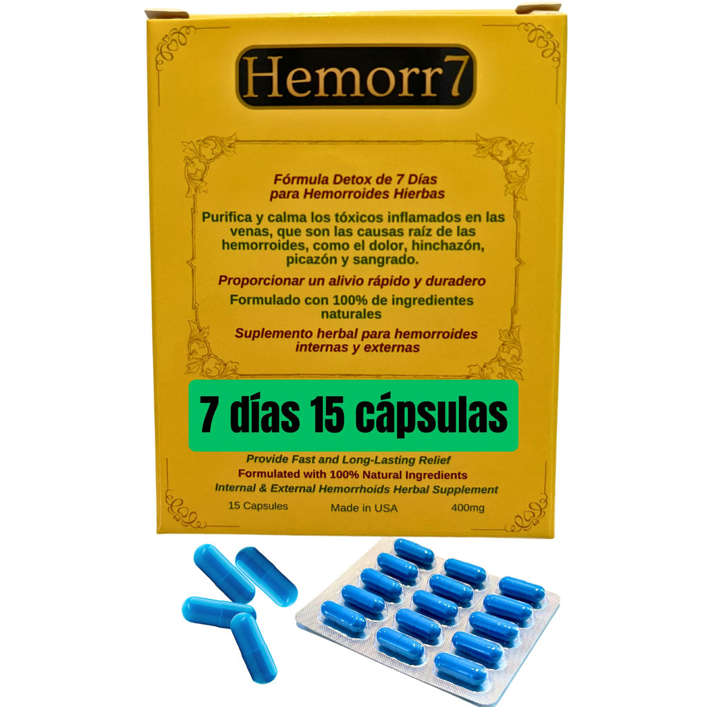 Hemorr7: 7Days 15 Capsules Herbal Hemorrhoid Detox Formula,Fórmula Herbal para desintoxicar las hemorroides Durante 7 días - TrustMedUSA