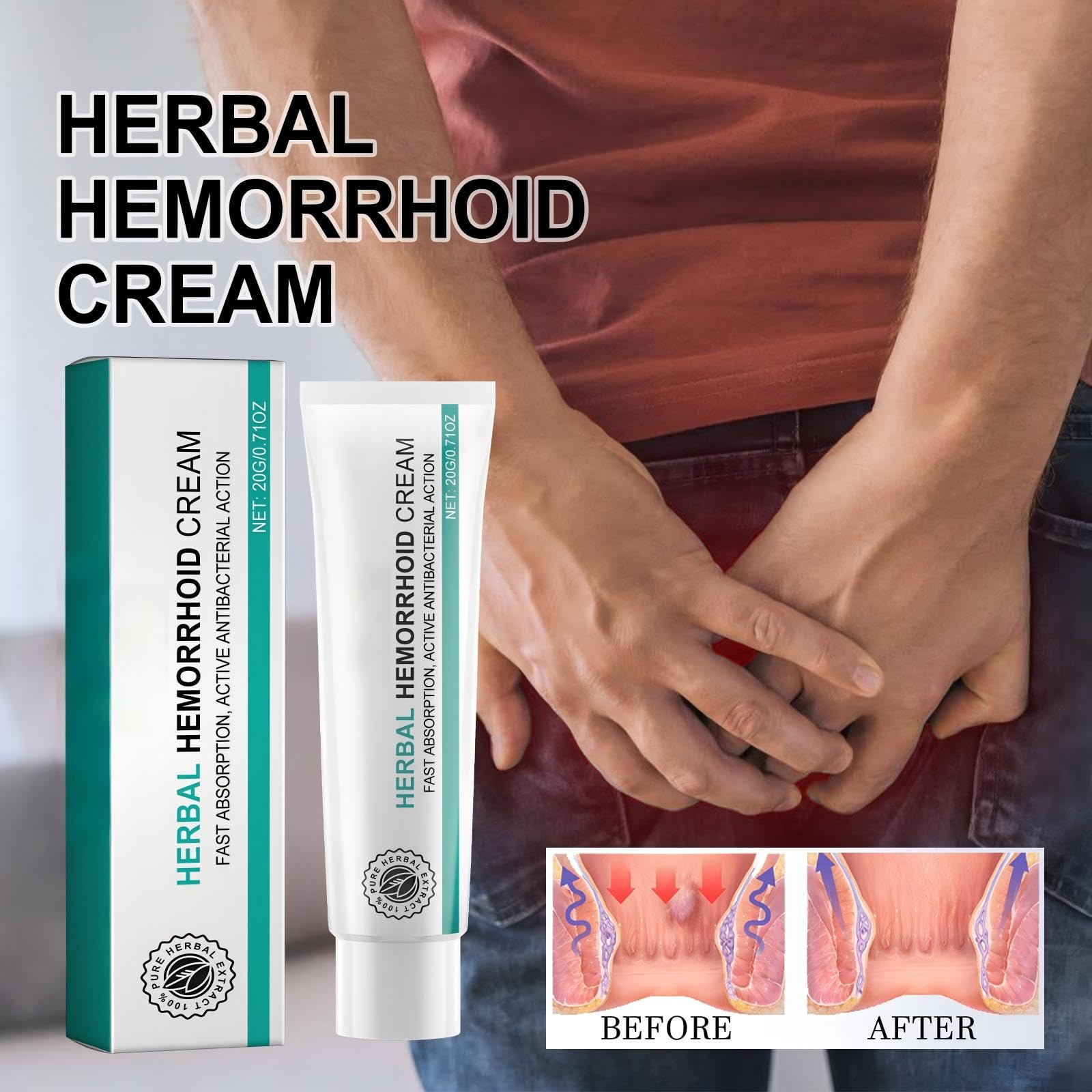Hemorrhoid Cream, Herbal Hemorrhoid Ointment, Natural Itching & Burning Relief Hemorrhoidal Cream, External Discomfort Support for Men Women 20g - TrustMedUSA