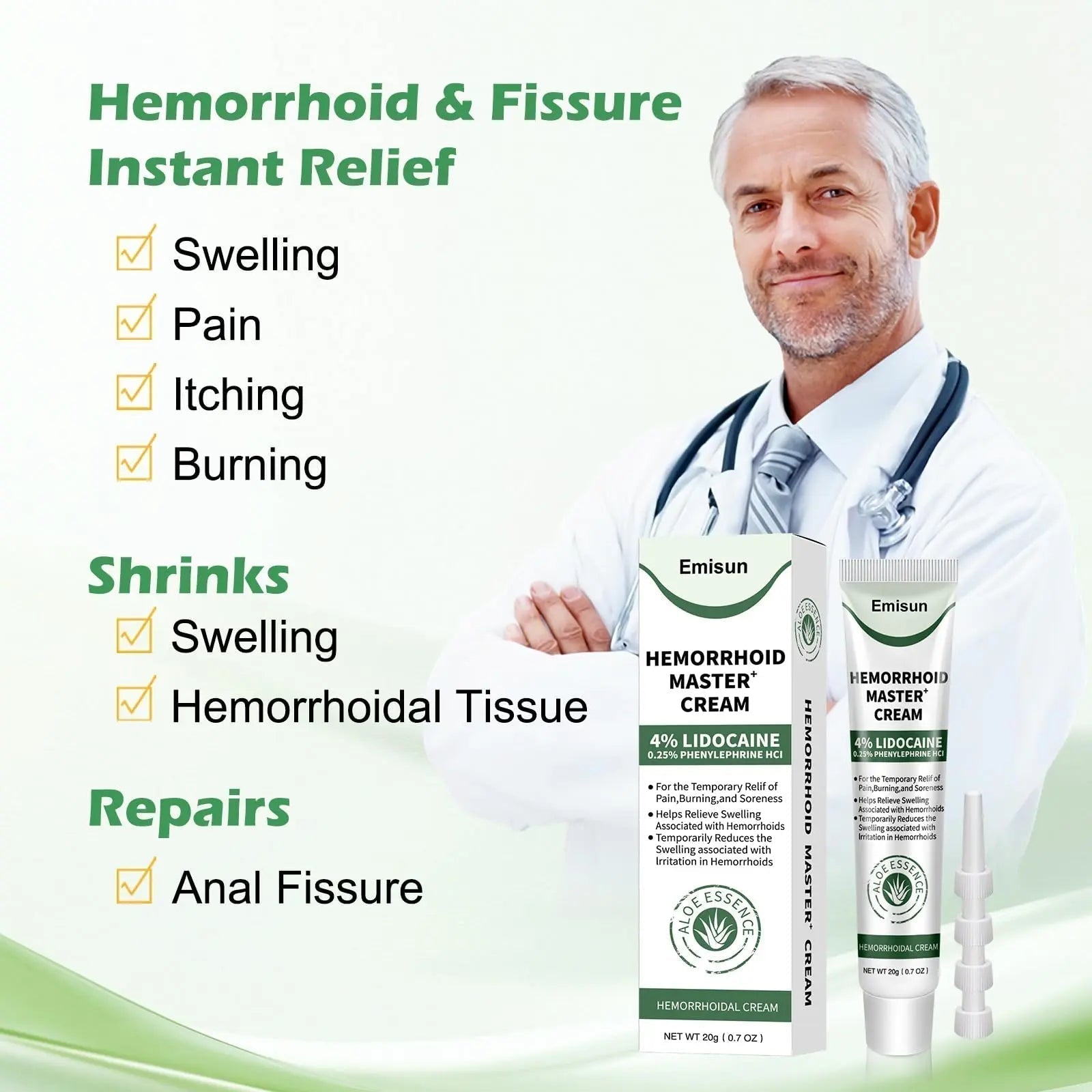 Hemorrhoid & Fissure Ointment, Hemorrhoid Treatment and Hemorrhoid Cream with Lidocaine 4% and Phenylephrine HCI for Fast Relief of Pain, Swelling, Itching, Burning, Hemorrhoidal treatment, 2 Pack-J2 - TrustMedUSA