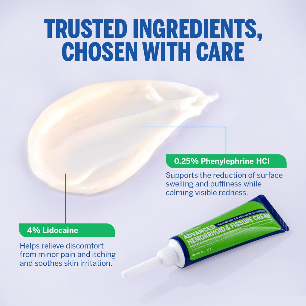 Hemorrhoid Treatment Fissure Lidocaine Cream: Advanced Numbing Ointment with Phenylephrine HCI - Fast Acting Natural Strength Soothing Relief of Pain Swelling Discomfort Itching (1.7 Oz, Witch Hazel) - TrustMedUSA