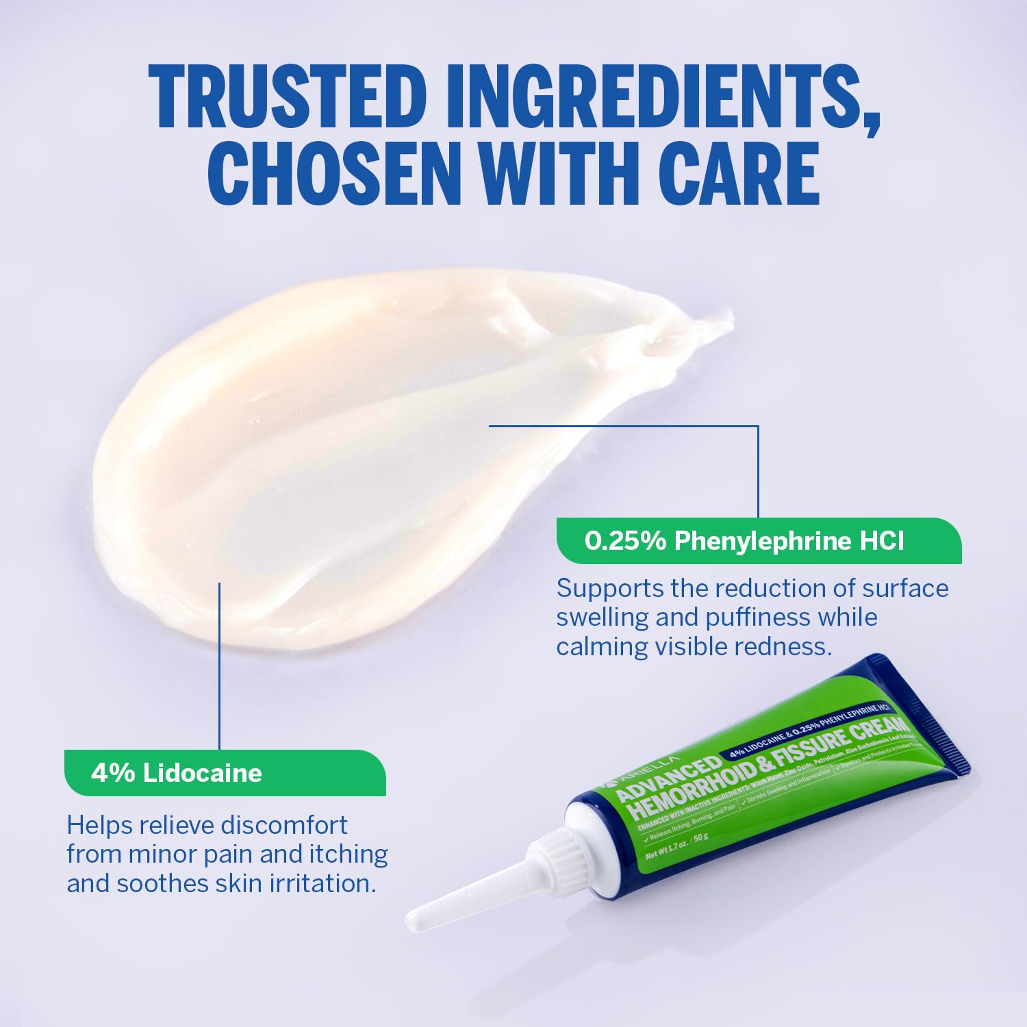 Hemorrhoid Treatment Fissure Lidocaine Cream: Advanced Numbing Ointment with Phenylephrine HCI - Fast Acting Natural Strength Soothing Relief of Pain Swelling Discomfort Itching (1.7 Oz, Witch Hazel) - TrustMedUSA