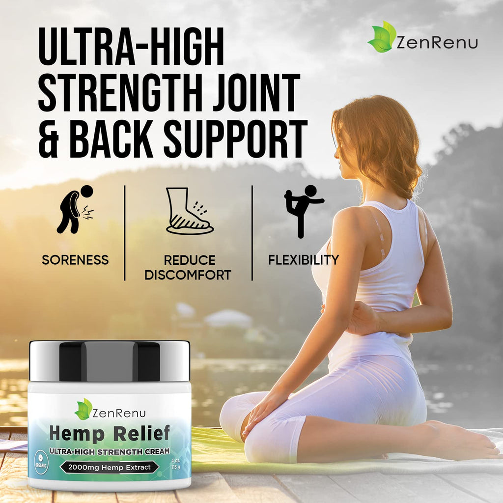 Hemp Cream Maximum Strength - Menthol Rub with Hemp Oil, Arnica, Lavender, Aloe Vera, Kava Kava, & Camphor - Natural Hemp Muscle Rub Cream for Skin, Muscles & Joints - ZenRenu, 4 oz - TrustMedUSA