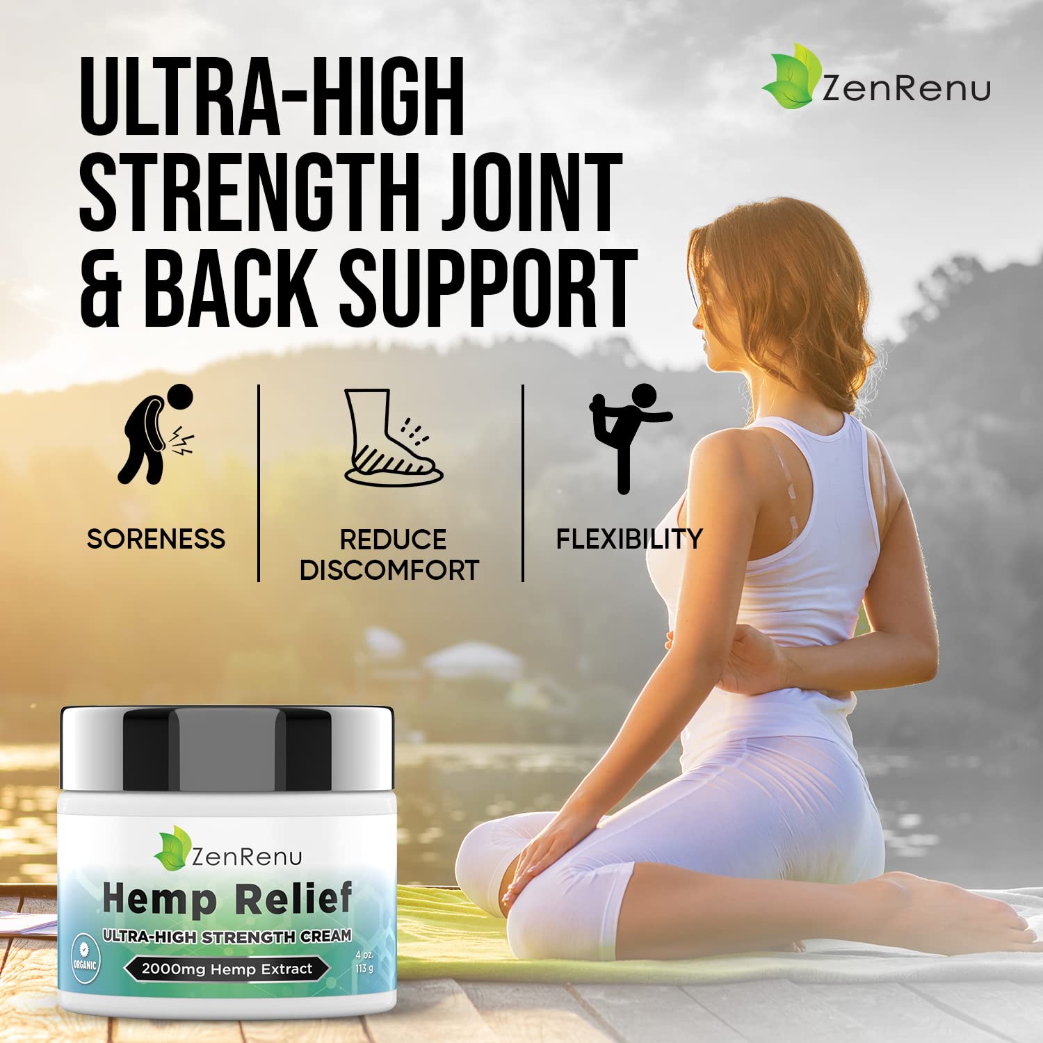 Hemp Cream Maximum Strength - Menthol Rub with Hemp Oil, Arnica, Lavender, Aloe Vera, Kava Kava, & Camphor - Natural Hemp Muscle Rub Cream for Skin, Muscles & Joints - ZenRenu, 4 oz - TrustMedUSA