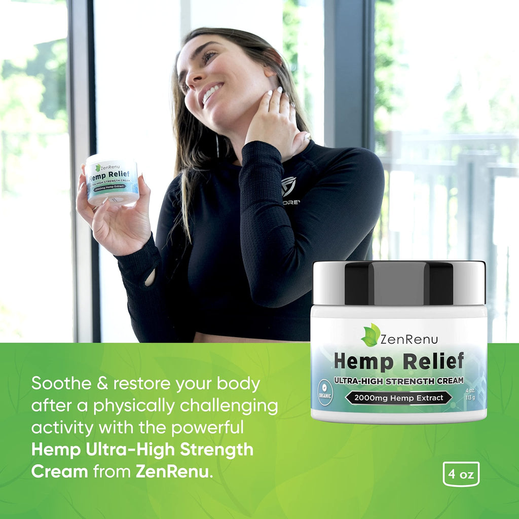 Hemp Cream Maximum Strength - Menthol Rub with Hemp Oil, Arnica, Lavender, Aloe Vera, Kava Kava, & Camphor - Natural Hemp Muscle Rub Cream for Skin, Muscles & Joints - ZenRenu, 4 oz - TrustMedUSA