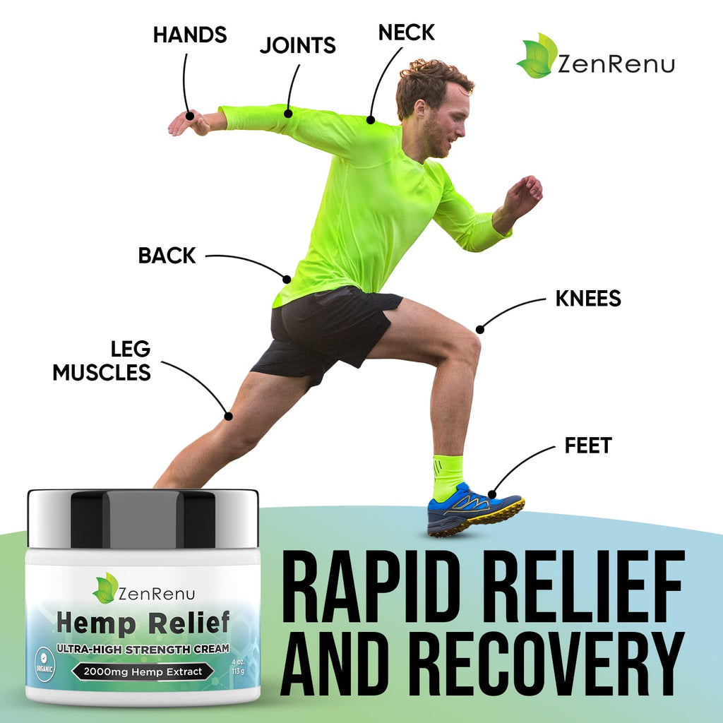 Hemp Cream Maximum Strength - Menthol Rub with Hemp Oil, Arnica, Lavender, Aloe Vera, Kava Kava, & Camphor - Natural Hemp Muscle Rub Cream for Skin, Muscles & Joints - ZenRenu, 4 oz - TrustMedUSA