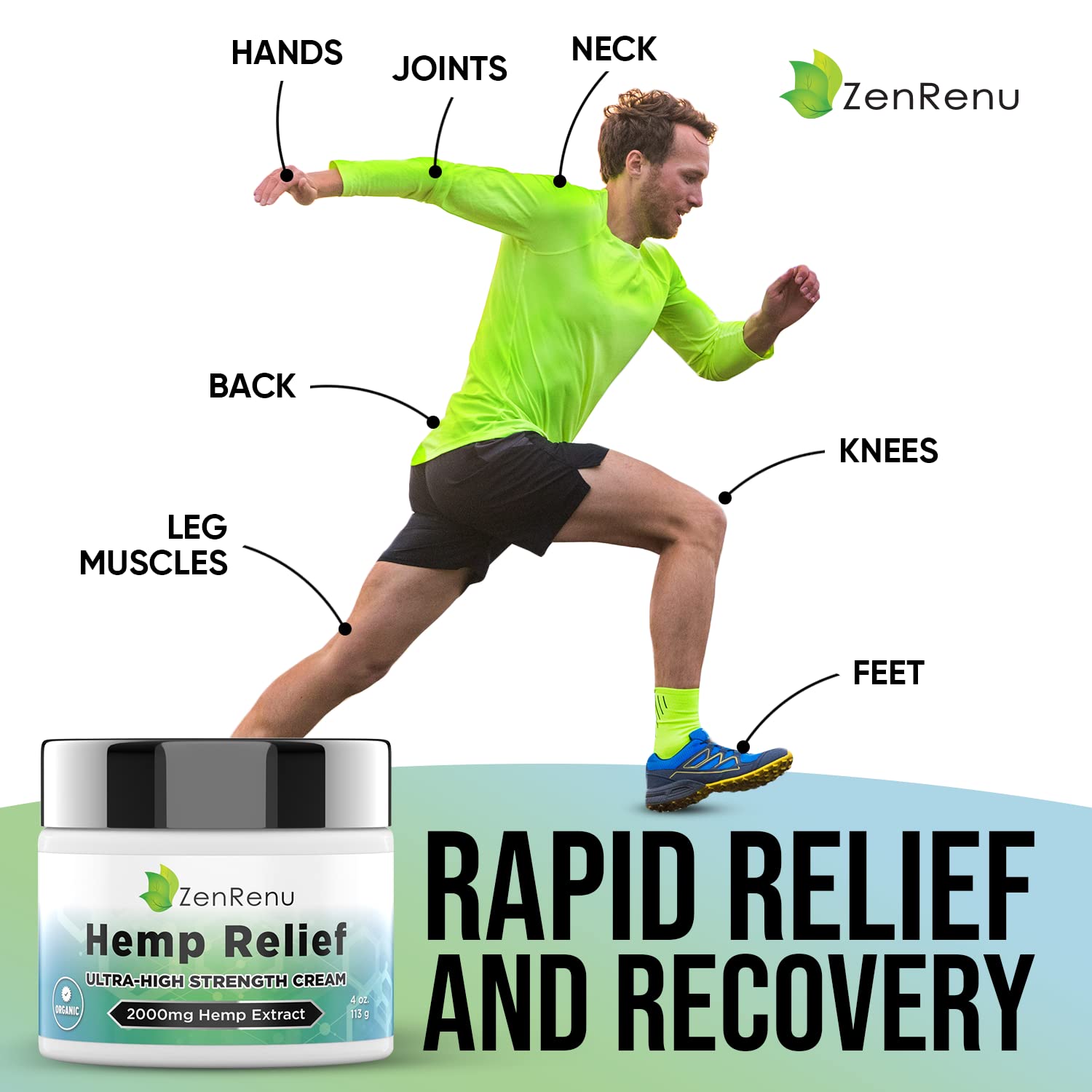 Hemp Cream Maximum Strength - Menthol Rub with Hemp Oil, Arnica, Lavender, Aloe Vera, Kava Kava, & Camphor - Natural Hemp Muscle Rub Cream for Skin, Muscles & Joints - ZenRenu, 4 oz - TrustMedUSA