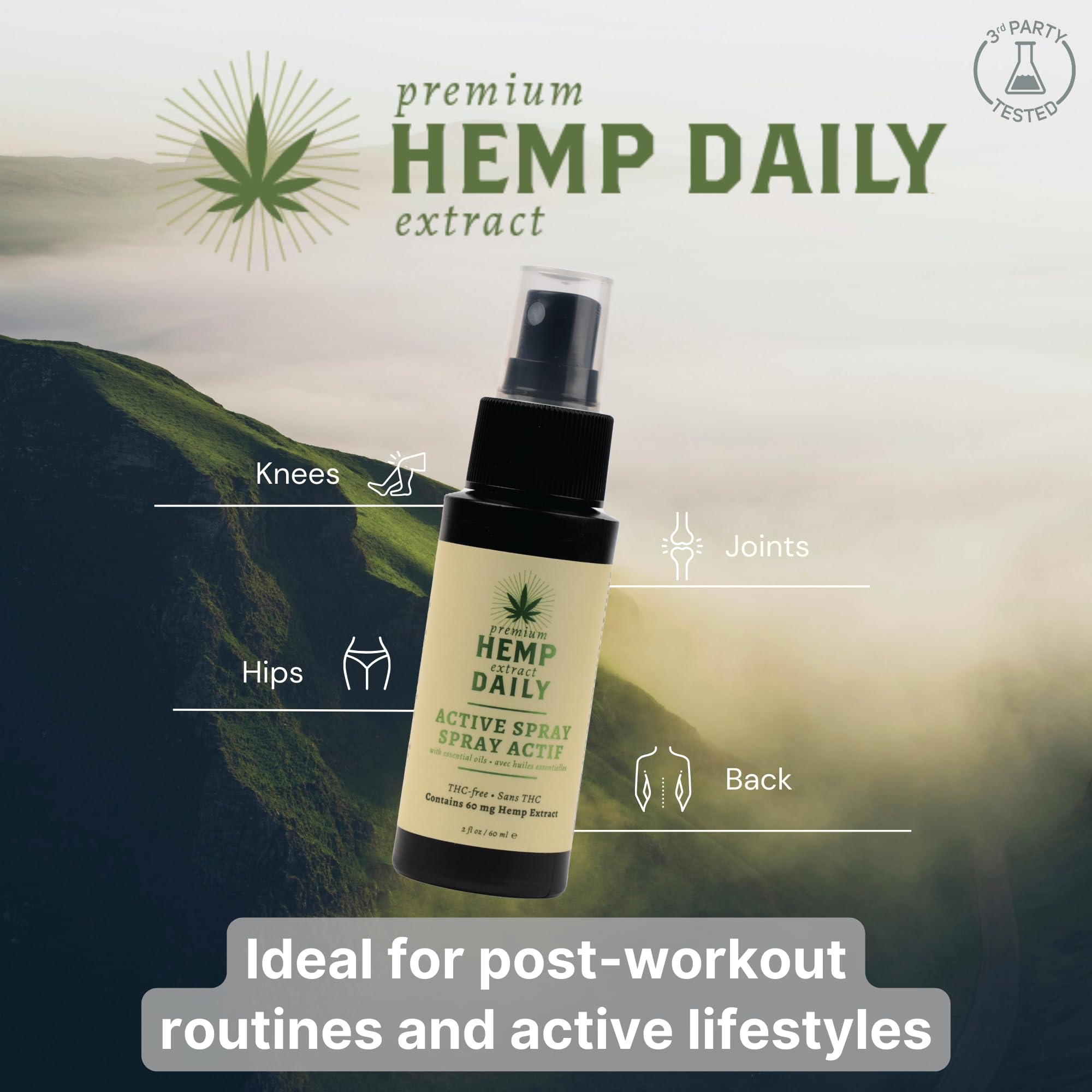 Hemp Daily Active Spray | Hemp Spray with Essential Oils | Vegan, Organic Ingredients | 2 Fluid Ounces (Original Spray, Single) - TrustMedUSA