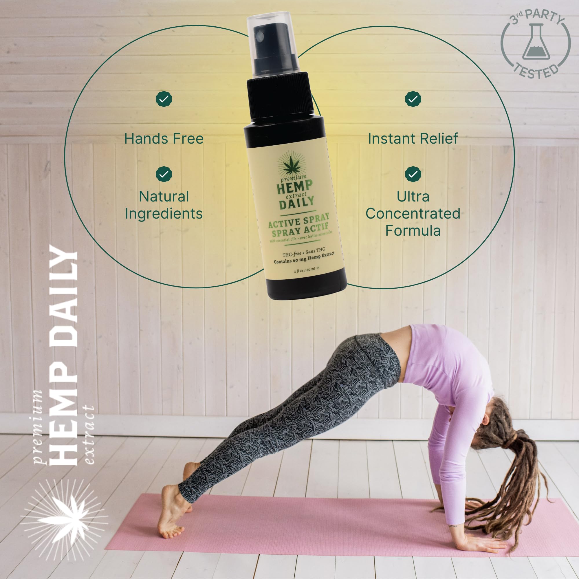 Hemp Daily Active Spray | Hemp Spray with Essential Oils | Vegan, Organic Ingredients | 2 Fluid Ounces (Original Spray, Single) - TrustMedUSA